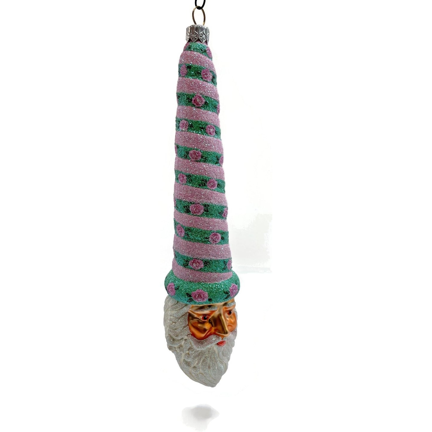 Patricia Breen Ornament Sucre Santa Pink Green Roses Spring Christmas Tree Decor