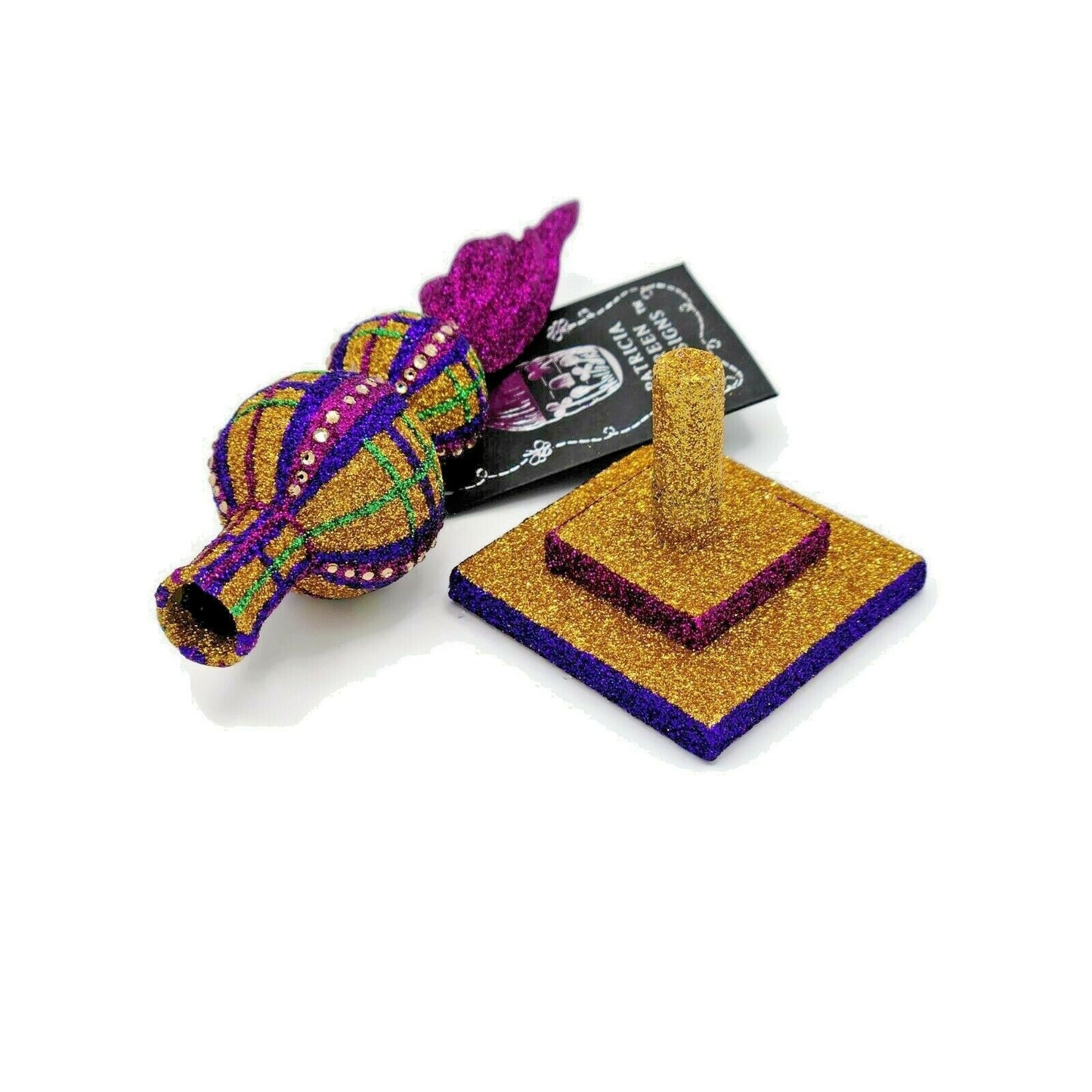 Patricia Breen Ultra Mini Finial Plaid Purple Gold Gumps Christmas Ornament