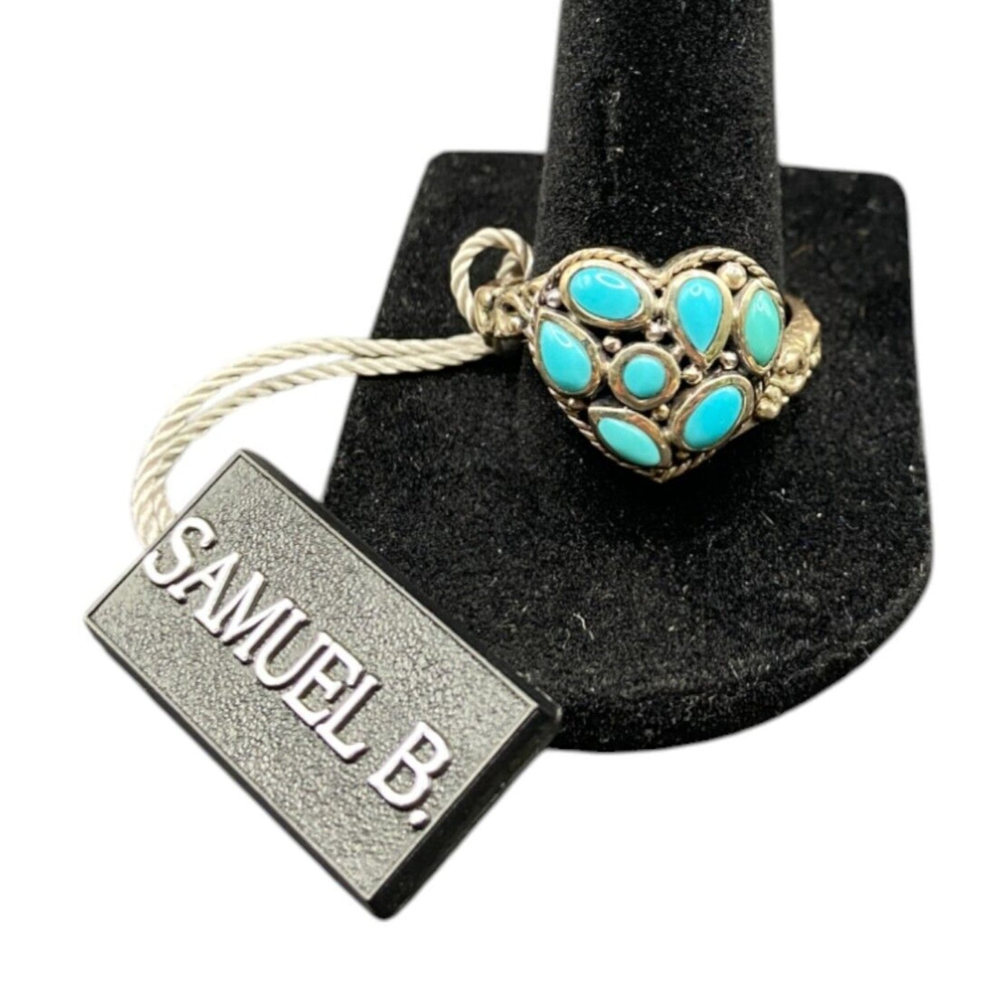 Samuel B Valentines Ring Turquoise Gemstone Heart Size 9.5 Sterling Silver