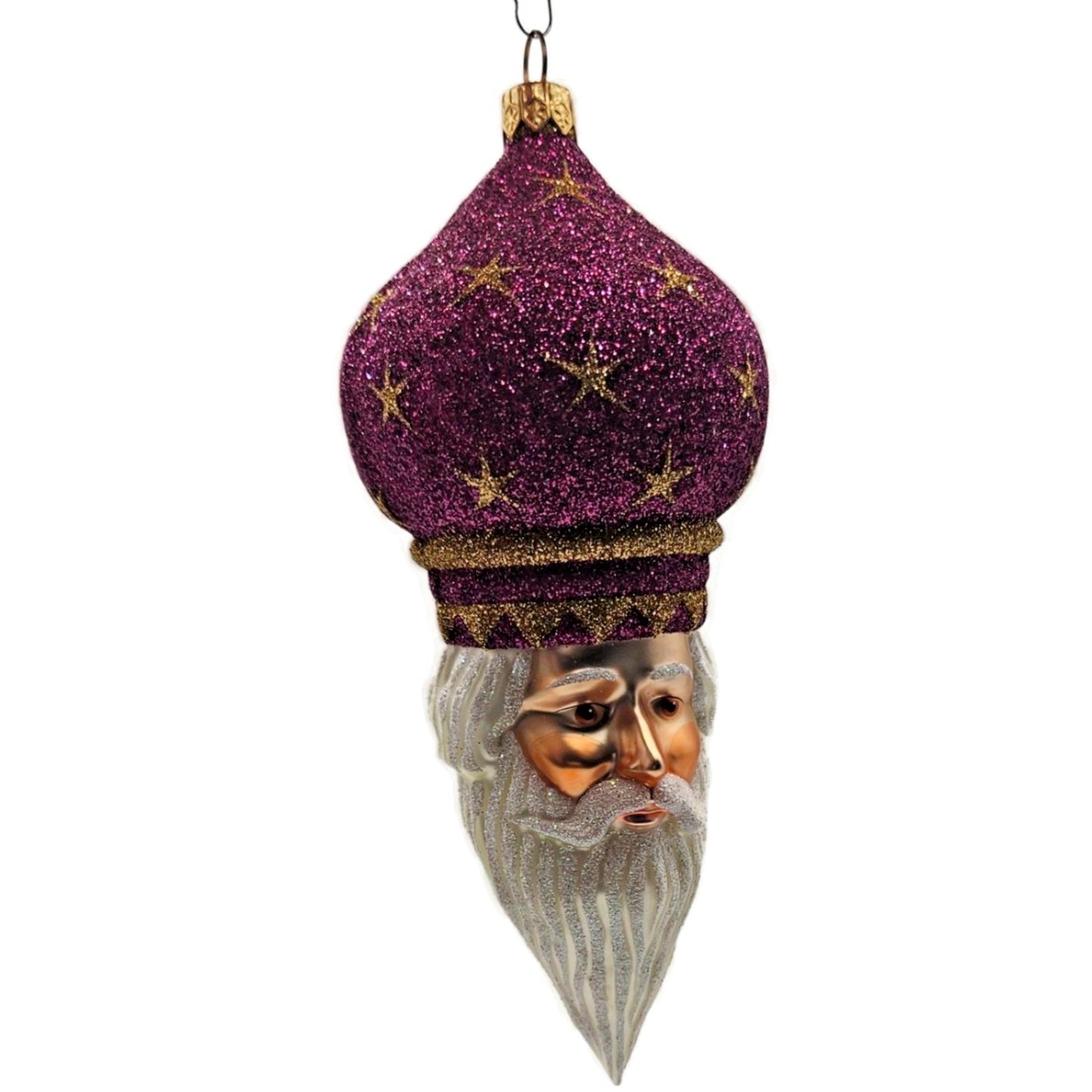 Patricia Breen Nuit Noel Fuchsia Stars Santa Head Christmas Tree Ornament
