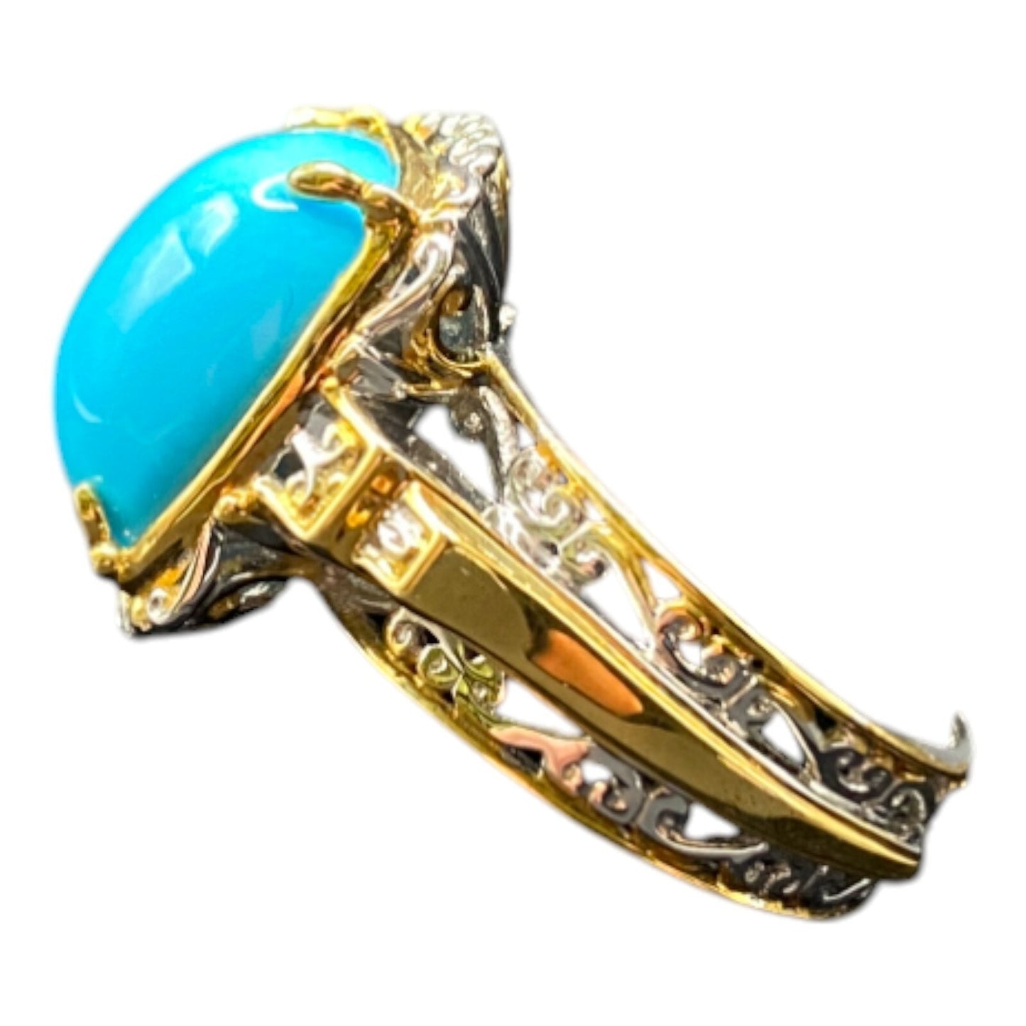 NH 925 Sterling Silver Ring Sleeping Beauty Turquoise Two Tone Gemstone Size 8