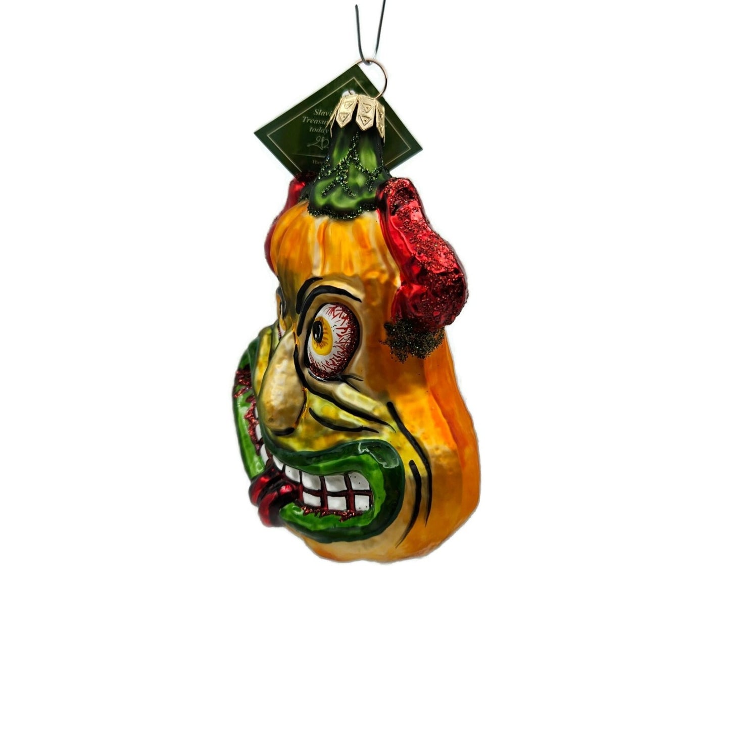 Slavic Treasures Demon Gourd Blown Glass Orange Halloween Tree Ornament 02-1076