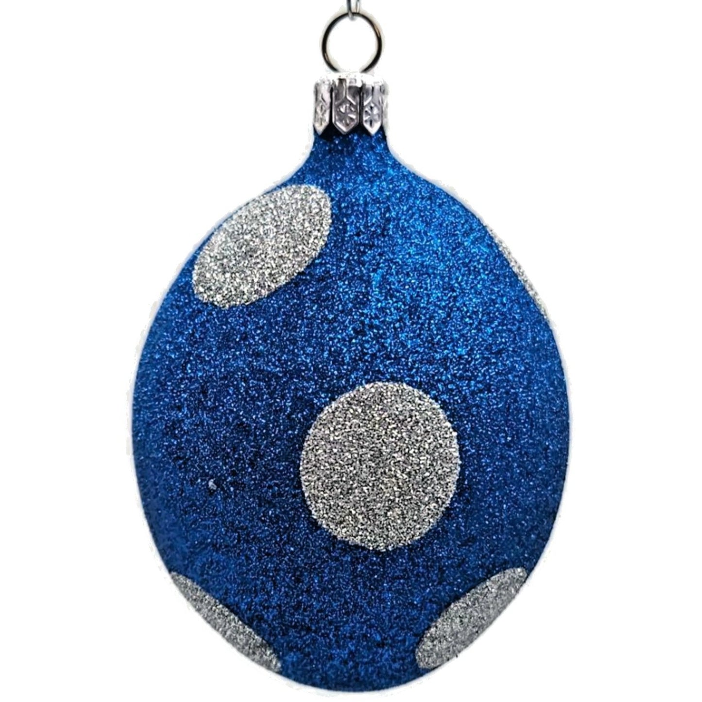 Patricia Breen Egg Blue Silver Polka Dot Easter Glittered Christmas Ornament