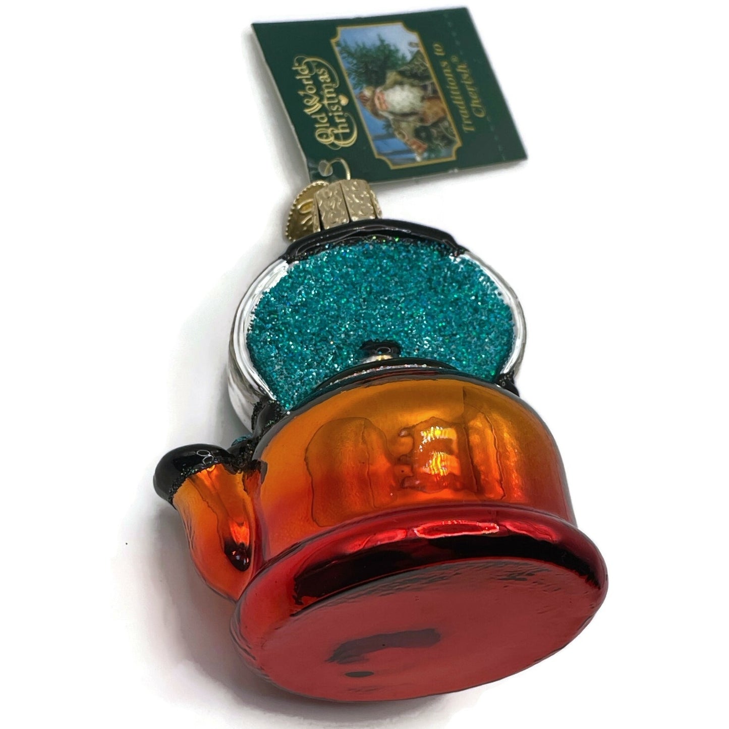 Tea Kettle Ornament Glittered Red Blue OWC Old World Christmas Tree Decor