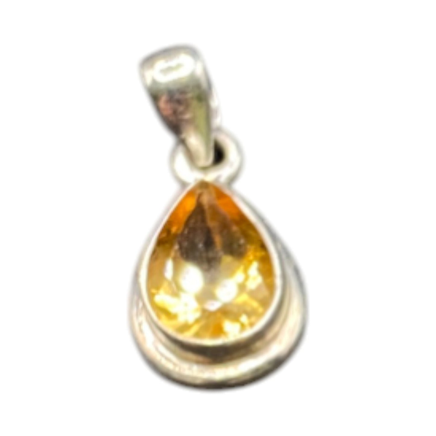 Natural Sunny Citrine Pear Shaped Pendant Yellow Gemstone 925 Sterling Silver