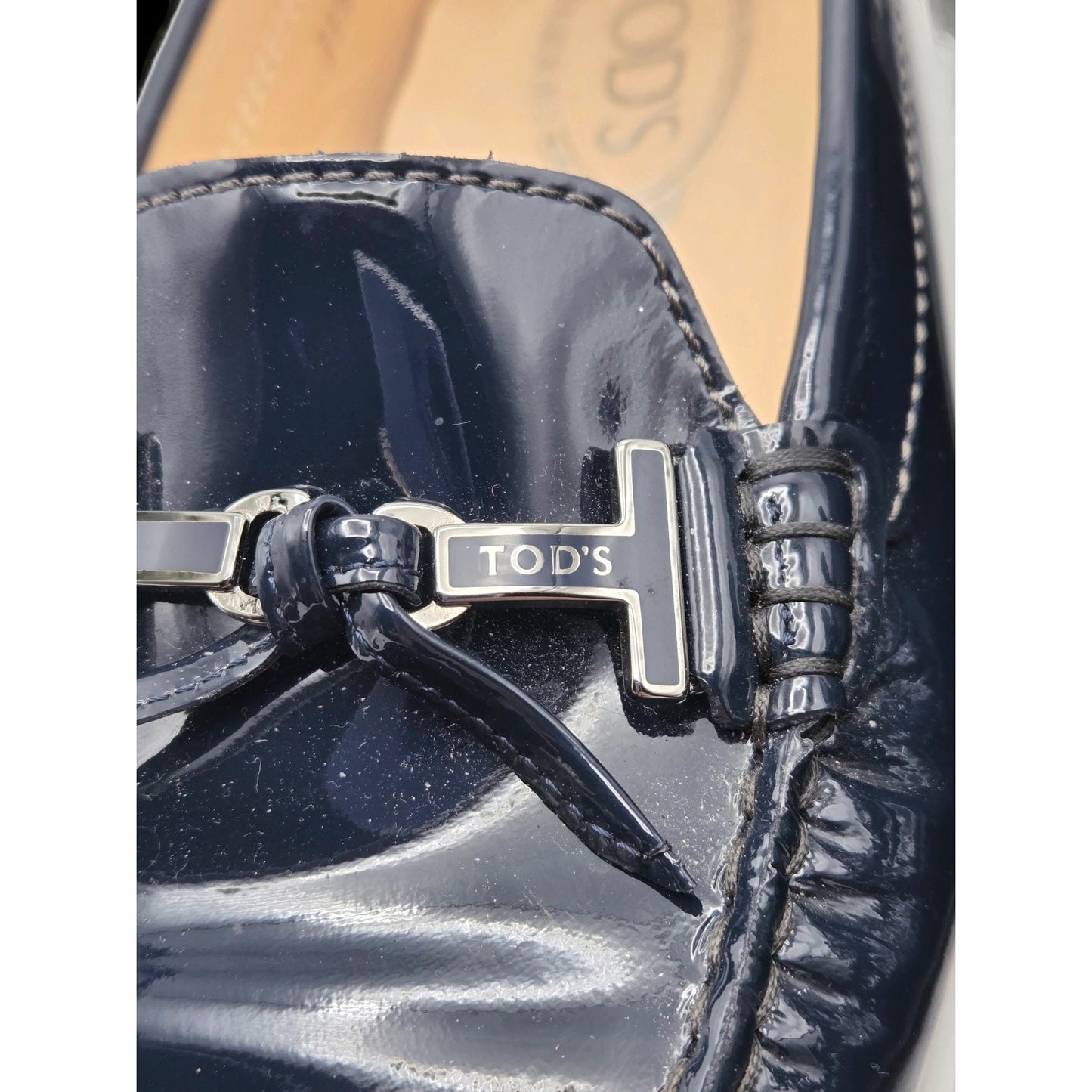 Tod’s Heaven Double T-Bit Loafers Navy Patent Leather Driving Shoes Rare 39.5