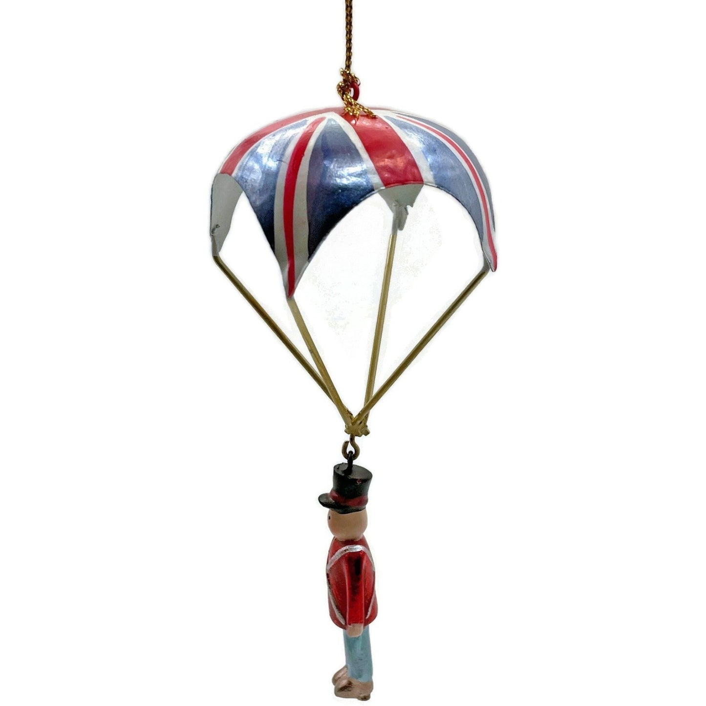 Metal Tin British Royal Guard Union Jack Parachutes Patriotic Christmas Ornament