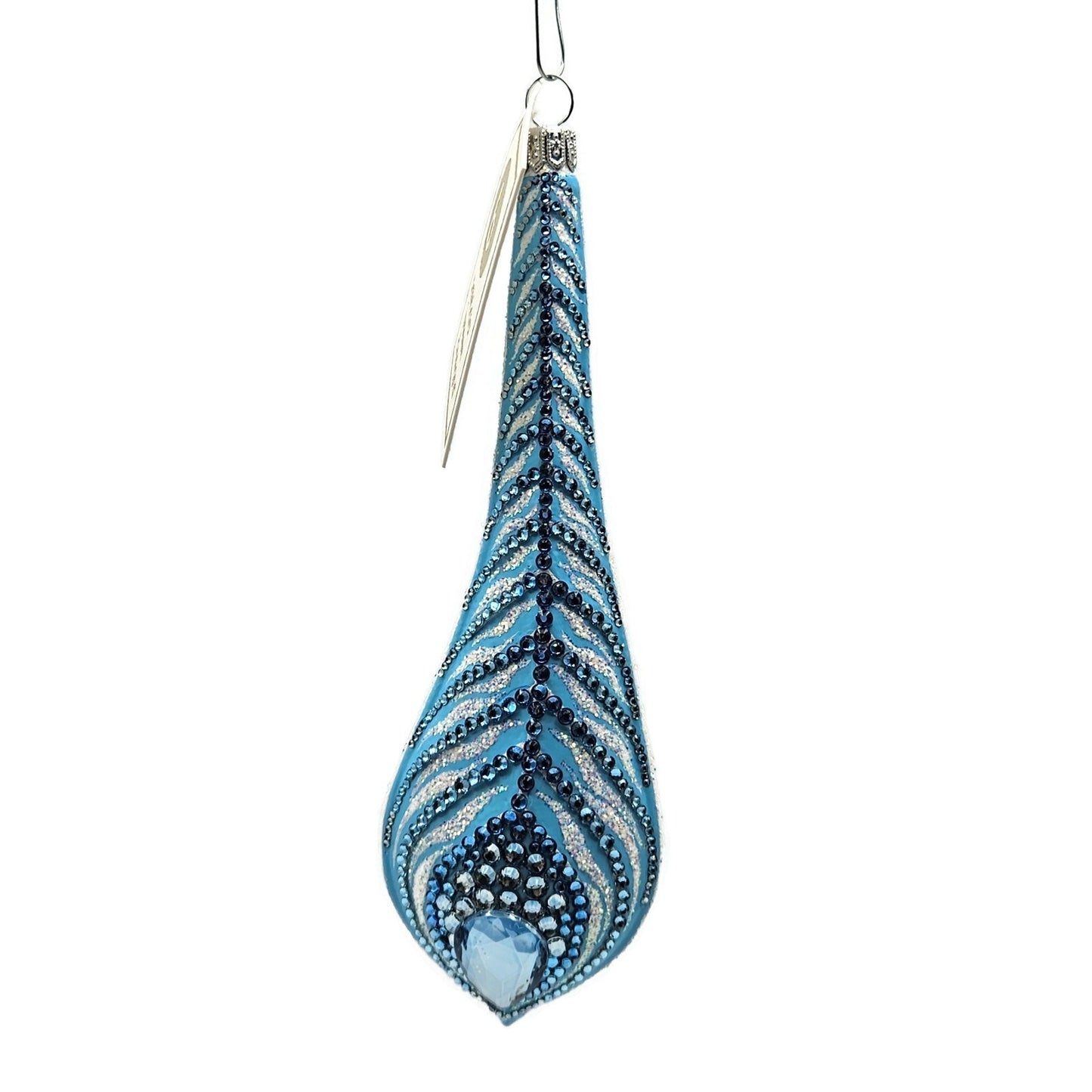 Patricia Breen La Plume Turquoise Silver Fantasy Feather Christmas Tree Ornament