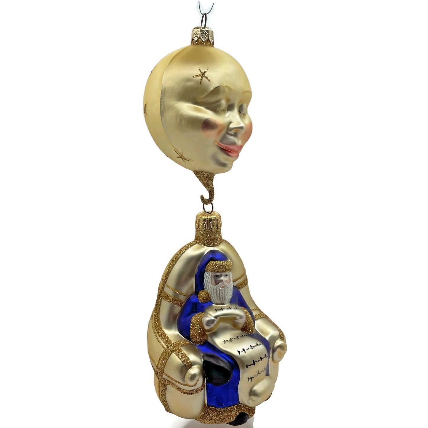 Patricia Breen Ornament Checking His List Gold Santa Blue Coat Christmas Tree