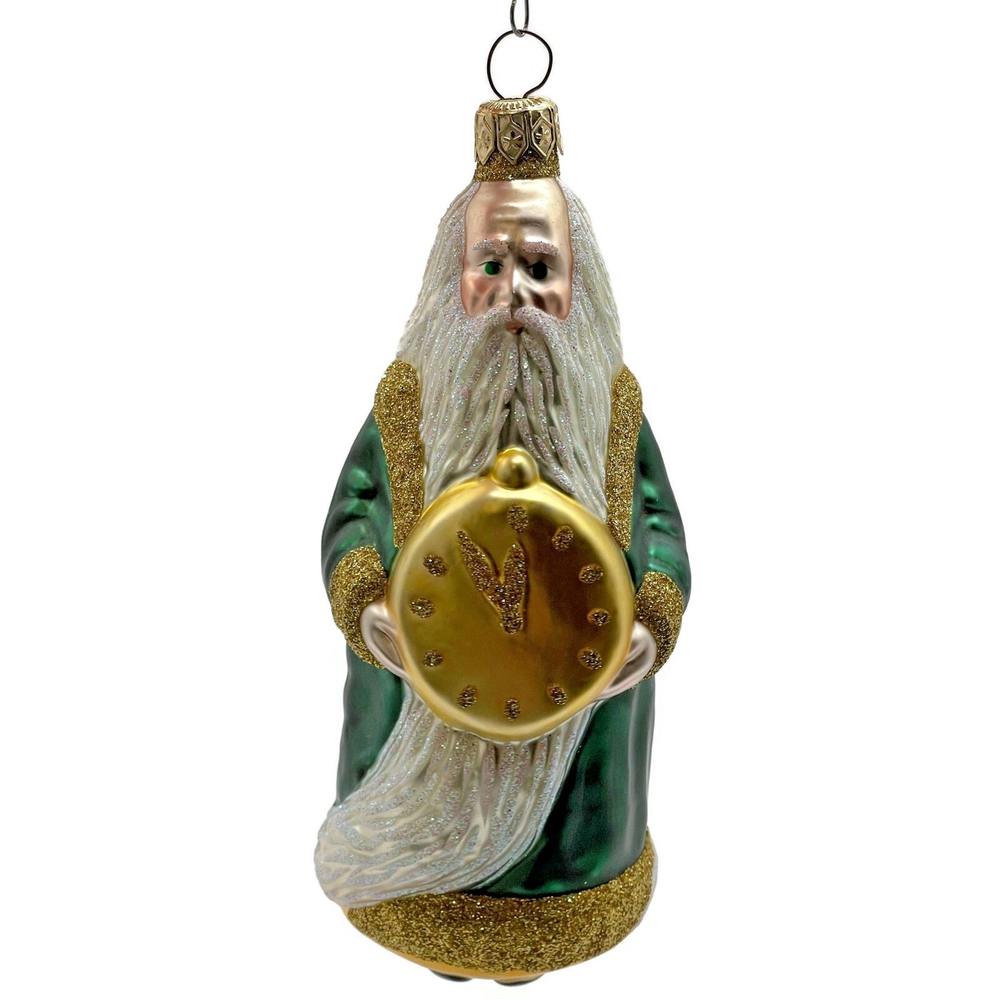 Patricia Breen Round Midnight Green Santa Claus Father Time Christmas Ornament