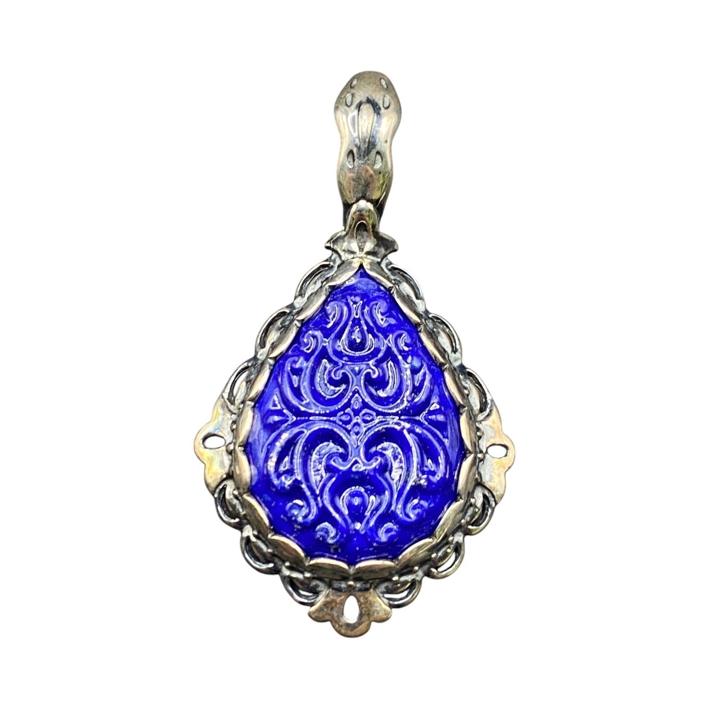 Carolyn Pollack Carved Lapis Lazuli Pear Shaped Pendant 925 Sterling Silver