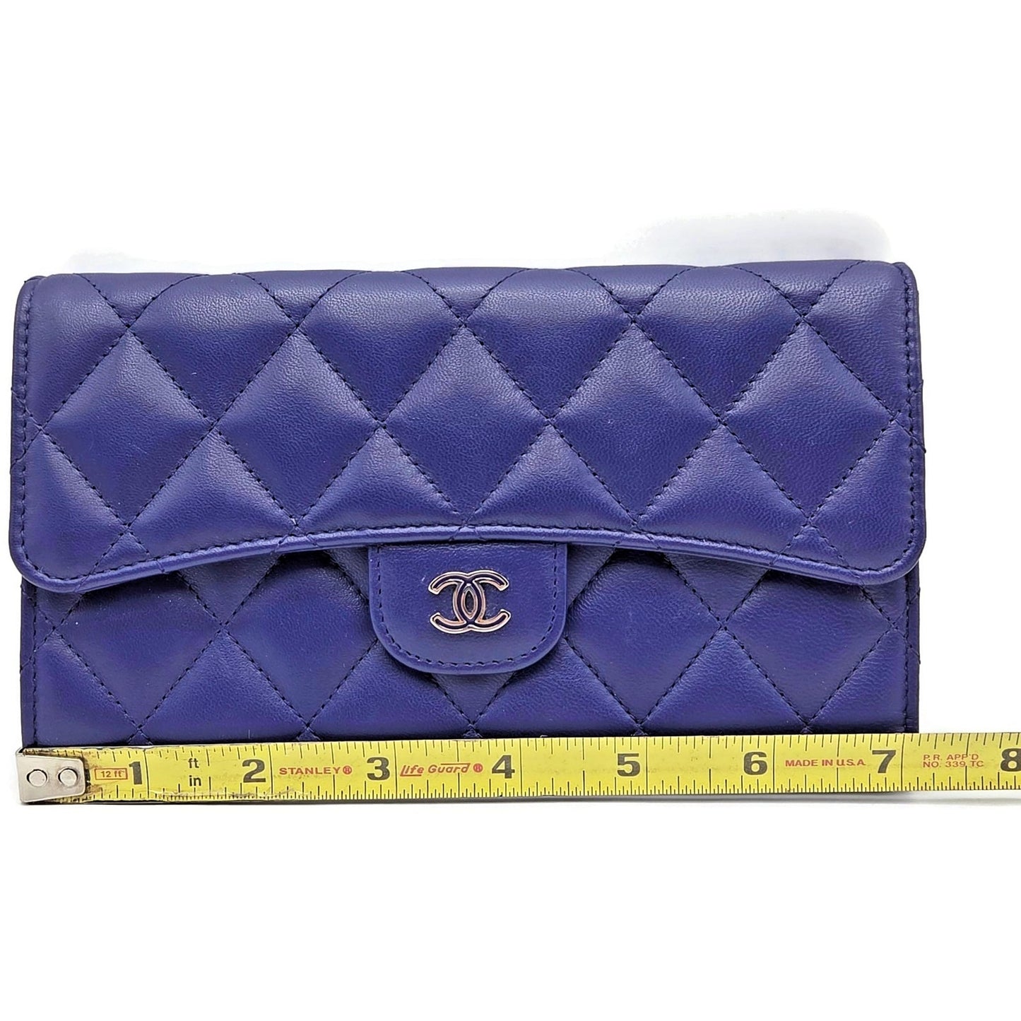 Chanel Quilted Large Flap Wallet Purple Soft Leather CC Logo Classic Rare Silver