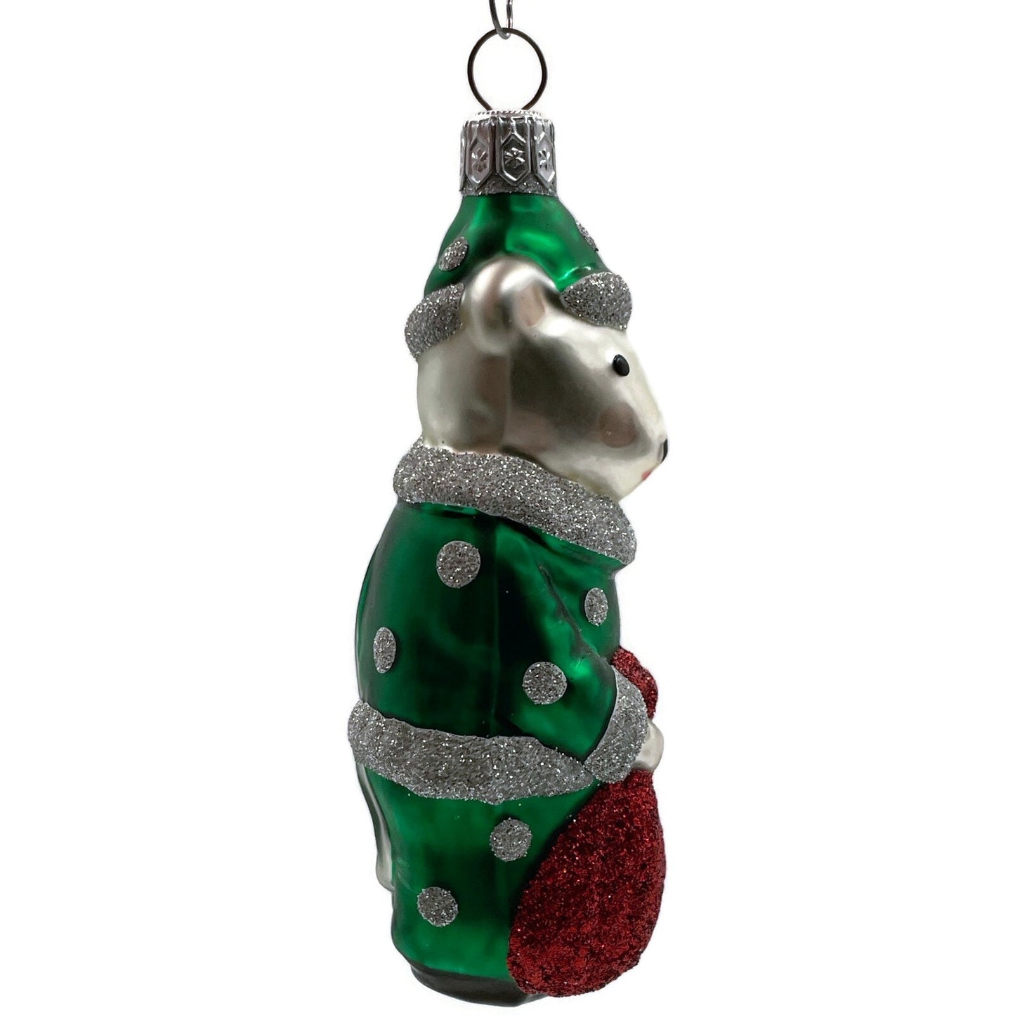 Patricia Breen Festive Mouse Green Silver Dots Christmas Holiday Tree Ornament