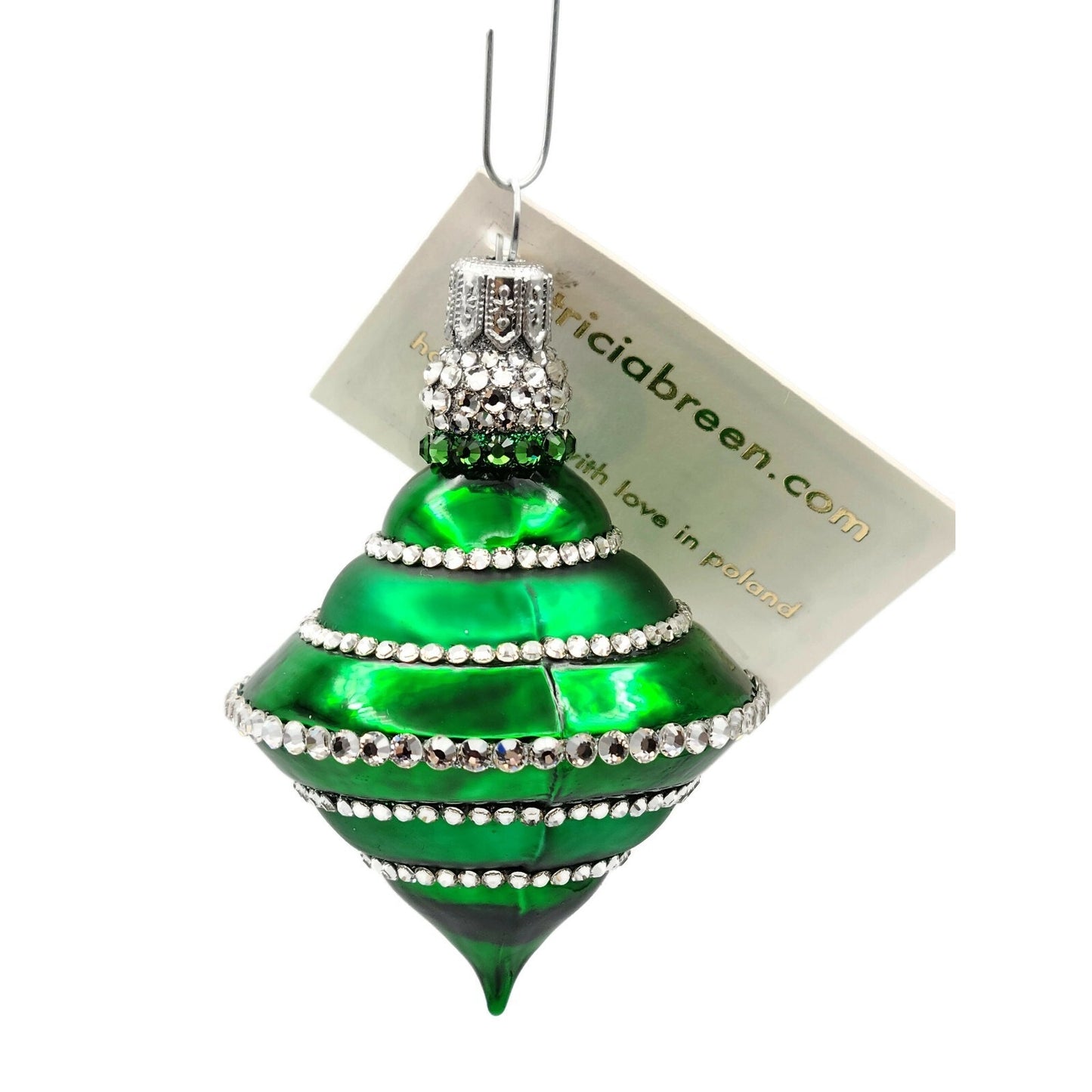 Patricia Breen Jetson Green Silver Banded Crystals Jewel Christmas Tree Ornament