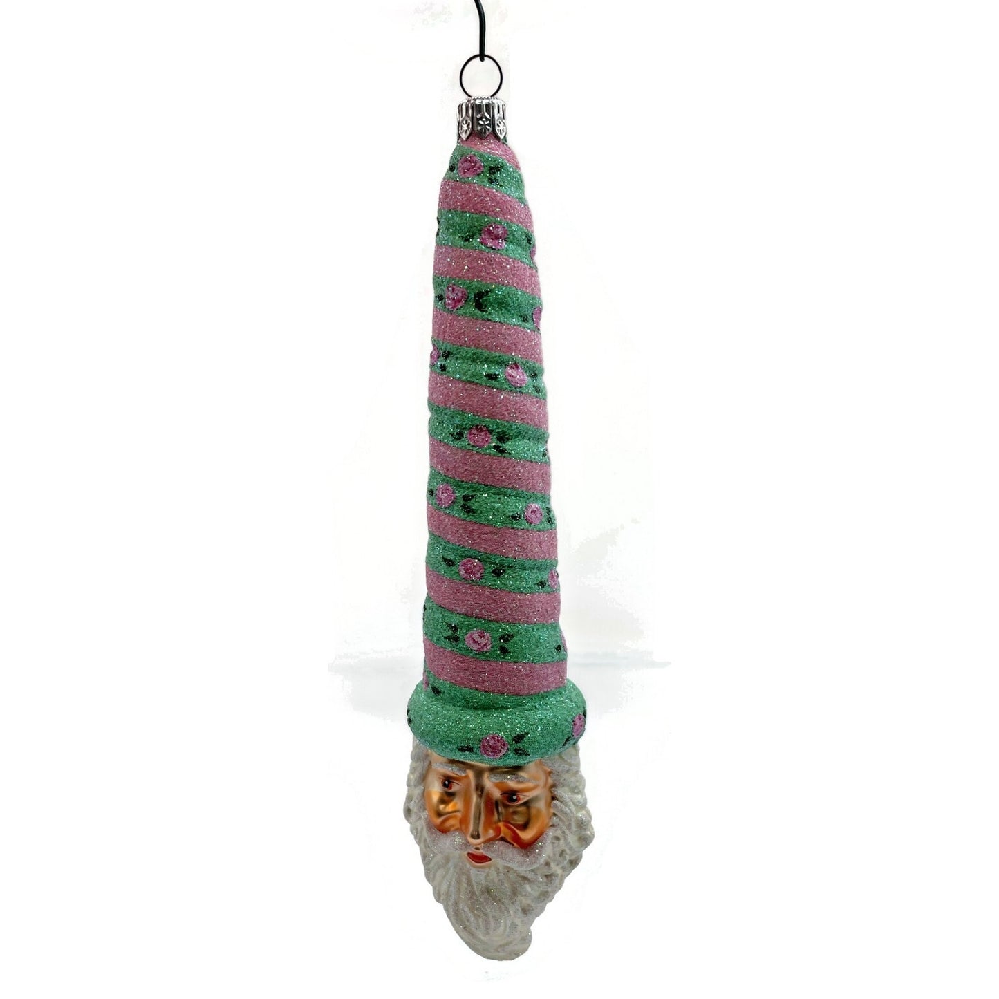 Patricia Breen Ornament Sucre Santa Pink Green Roses Spring Christmas Tree Decor