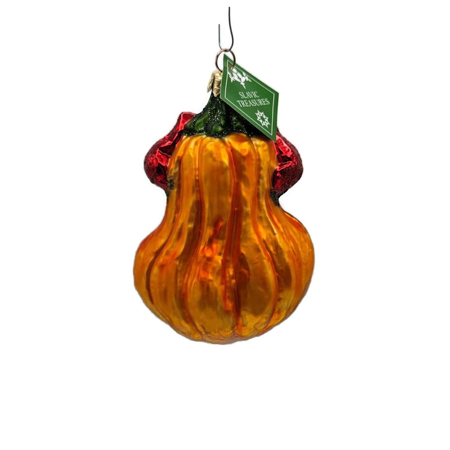 Slavic Treasures Demon Gourd Blown Glass Orange Halloween Tree Ornament 02-1076