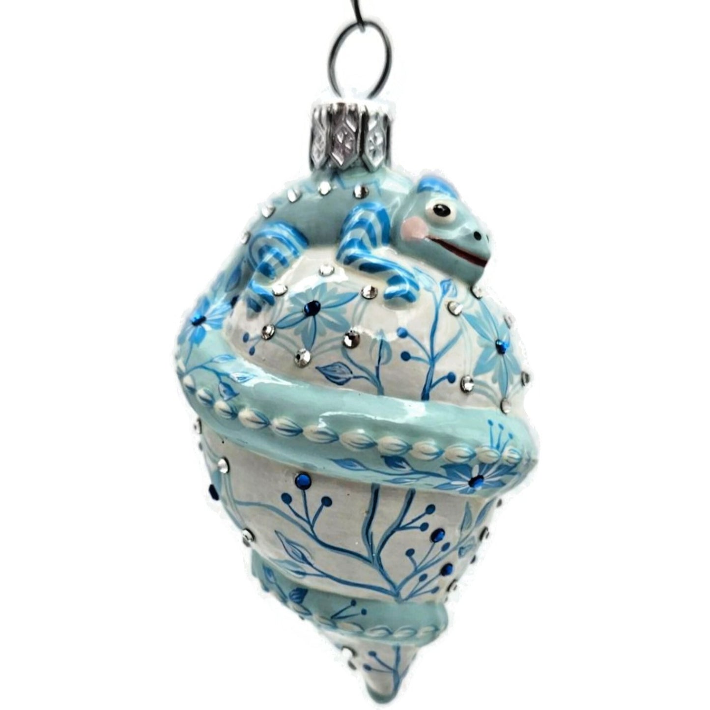 Patricia Breen Topping Chameleon Chinoiserie Aquamarine Spring Holiday Ornament