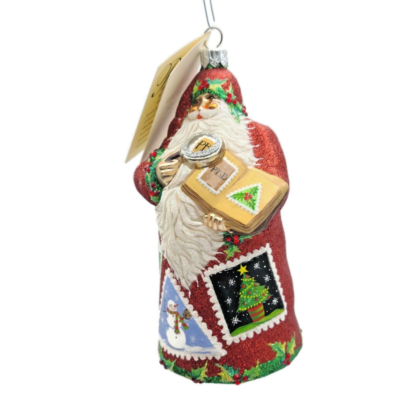Patricia Breen Evans Santa Claus Noel Red Stamps Christmas Holiday Tree Ornament