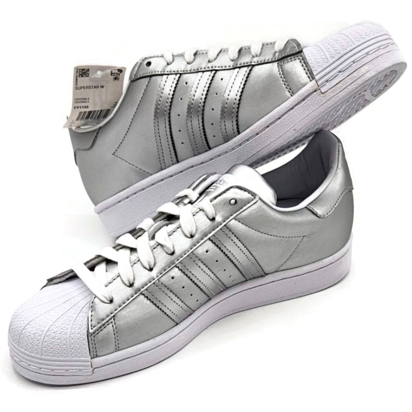 Adidas Superstar Silver Metallic Leather Shoes Ladies Size 9 Shell Toe FY1155