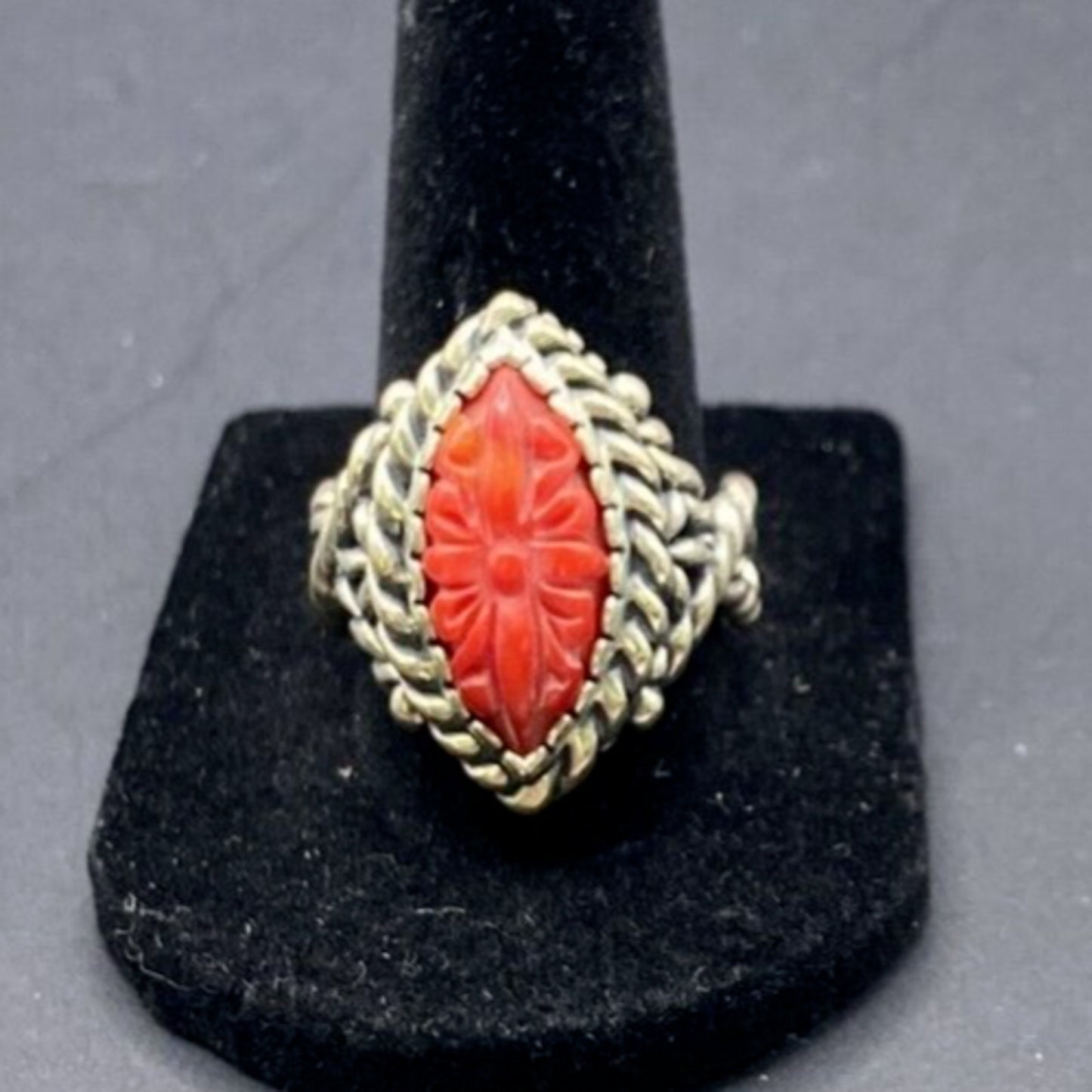 Carolyn Pollack Ring 925 Sterling Silver Red Coral Southwestern Carved Size 9