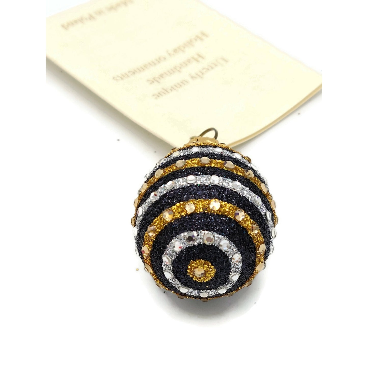 Patricia Breen Miniature Egg Black Striped Gold Easter Spring Holiday Ornament