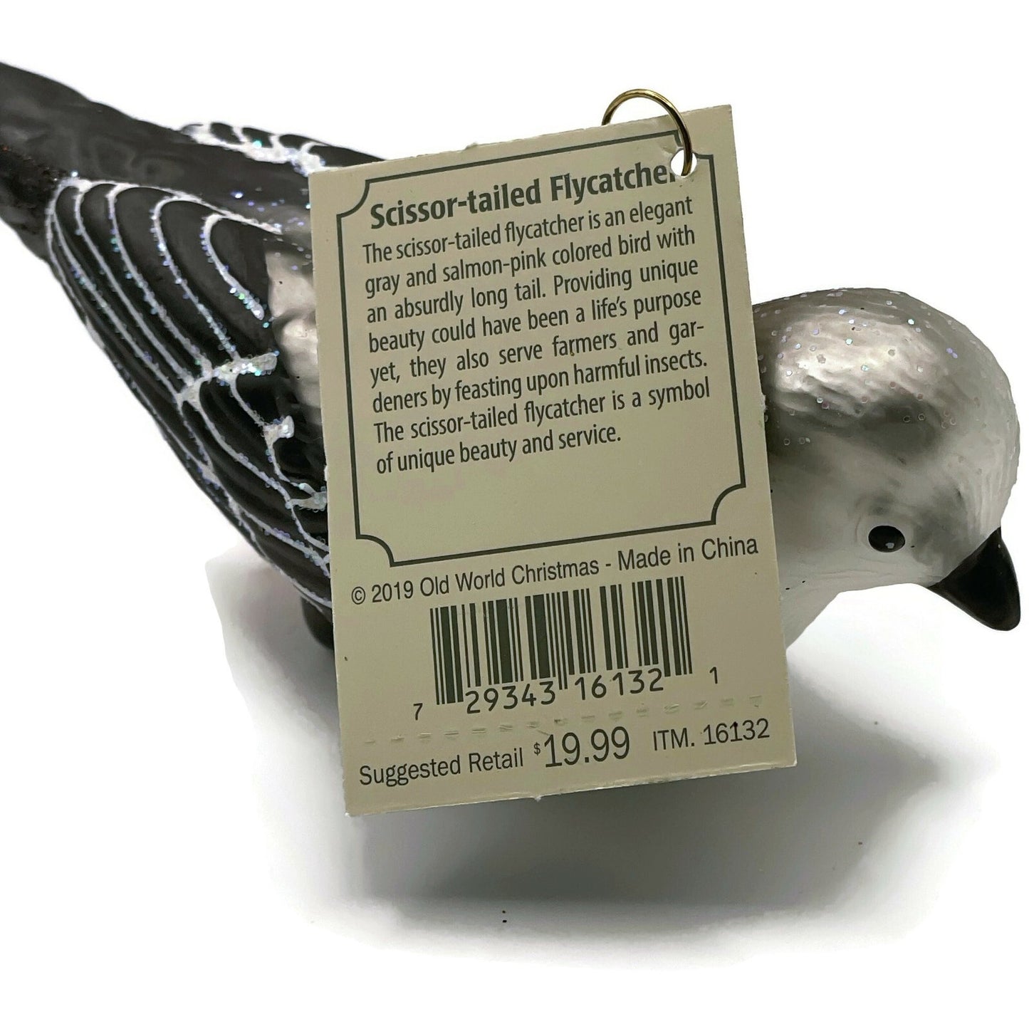 OWC Bird Scissor Tailed Flycatcher Feather Old World Christmas Tree Ornament