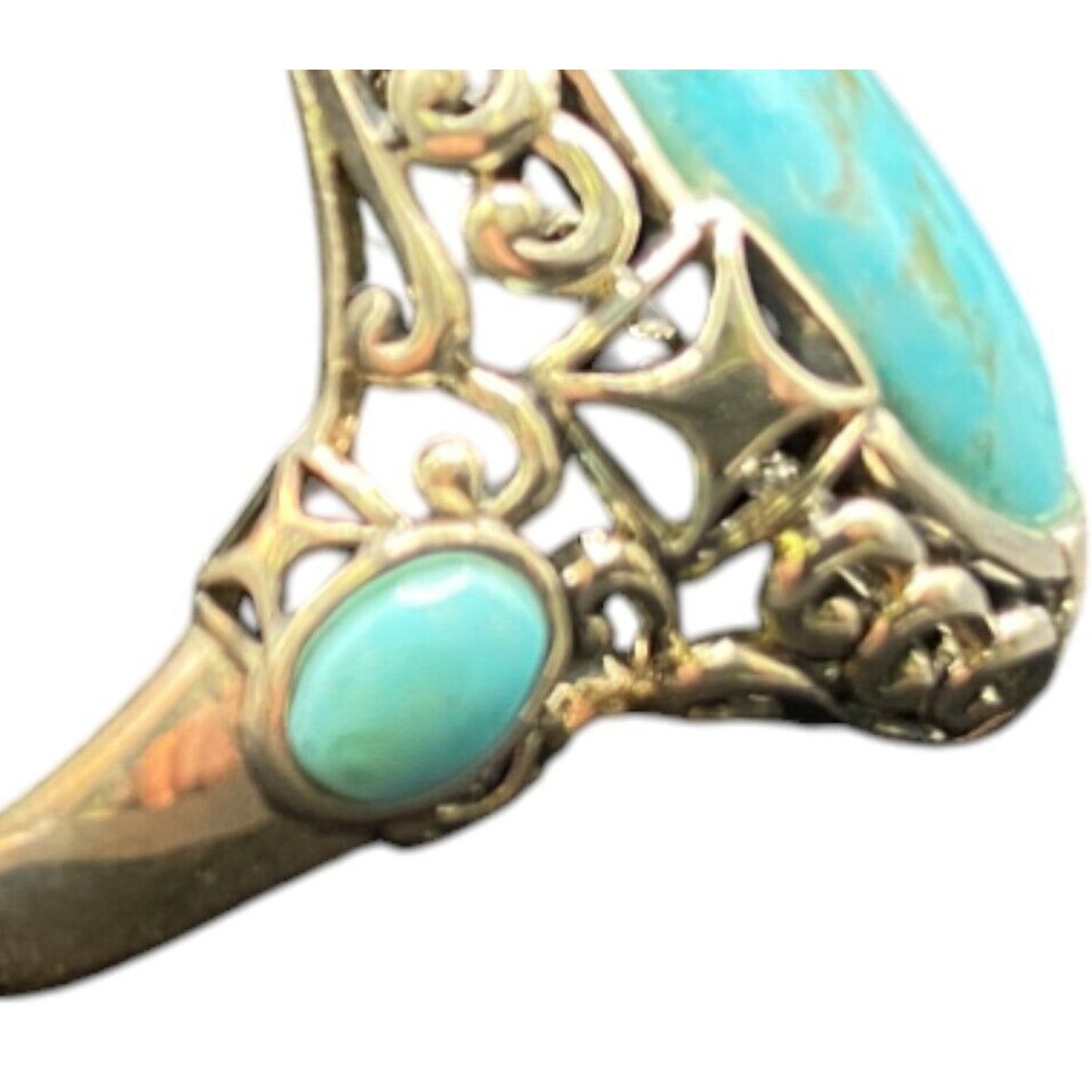 Turquoise Ring Sterling Silver NK Oval Ornate Semi Precious Stone Blue 7.75