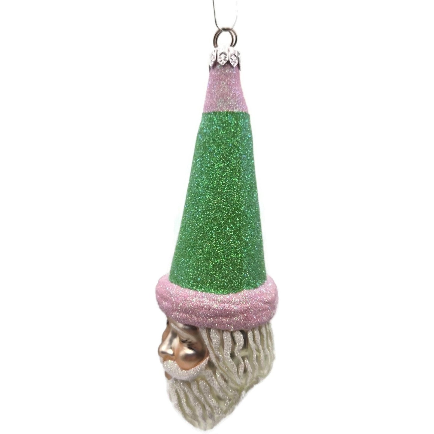 Patricia Breen Wink of His Eye Pink Green Santa Claus Head Christmas Ornament