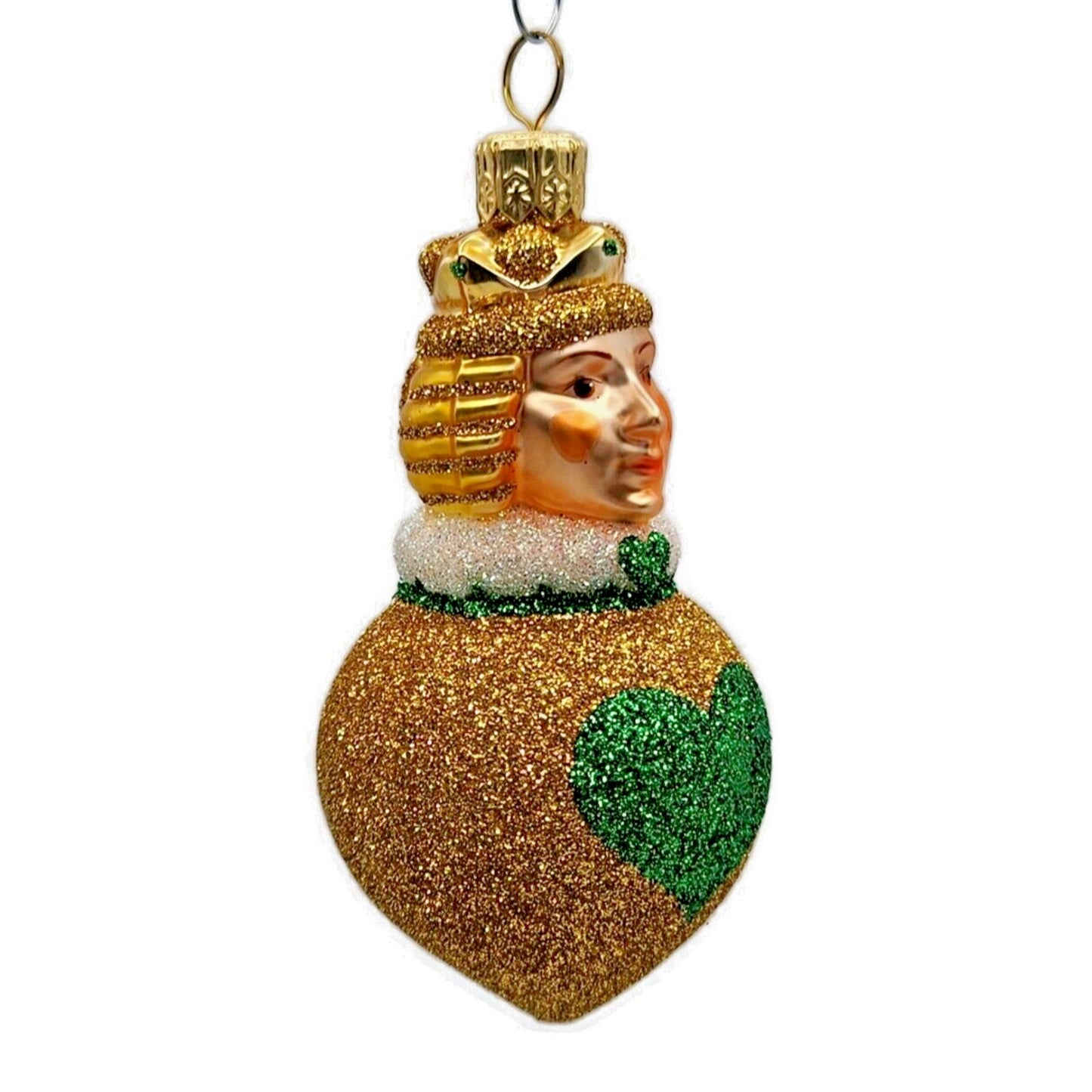 Patricia Breen Miniature Queen of Hearts Green Gold Glittered Christmas Ornament