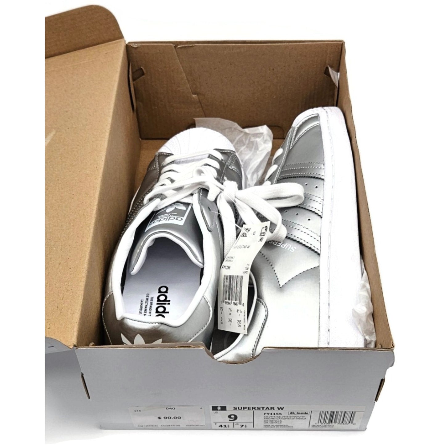 Adidas Superstar Silver Metallic Leather Shoes Ladies Size 9 Shell Toe FY1155