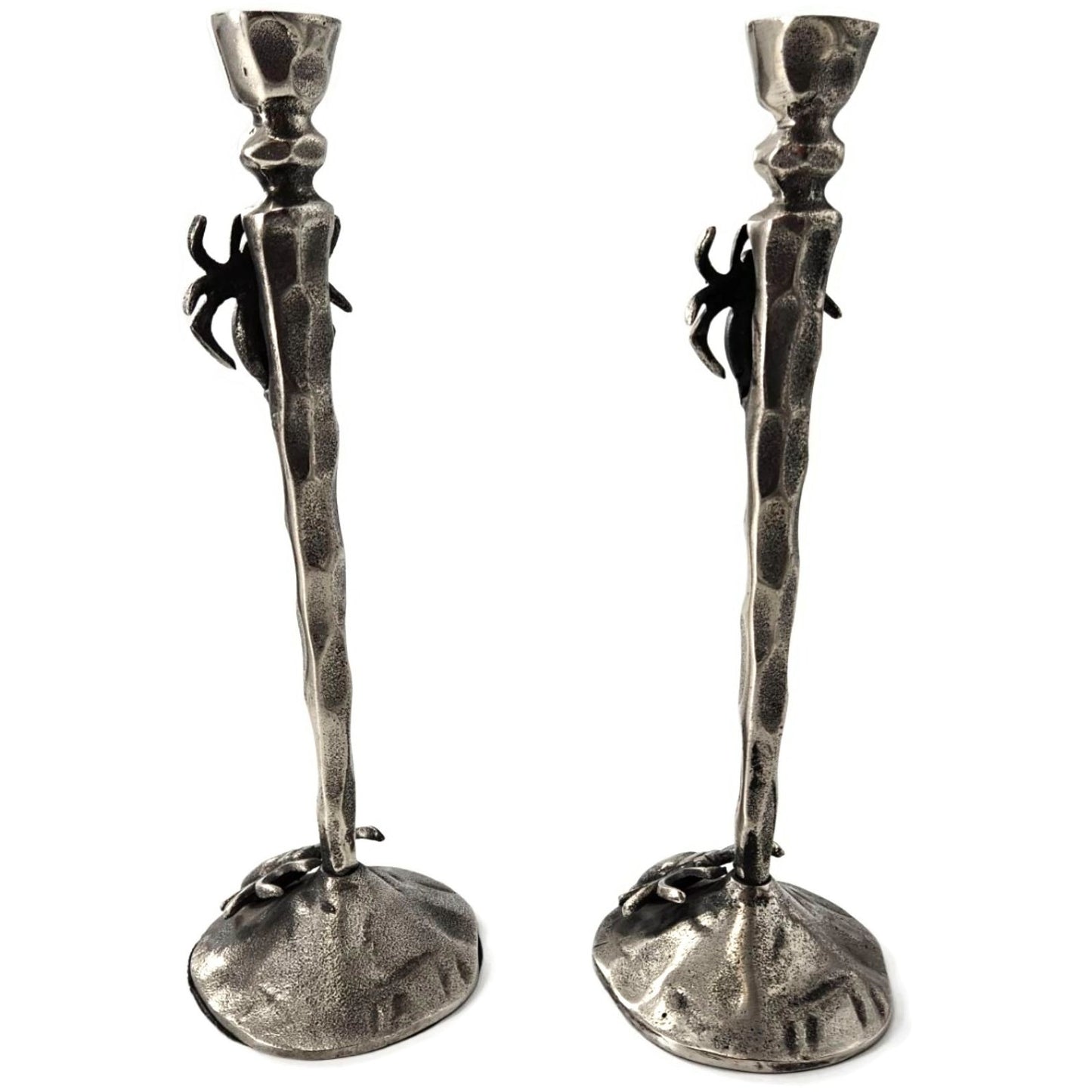 Gothic Halloween Spider Candle Holder Pair Black Metal Spooky Taper Candle Decor
