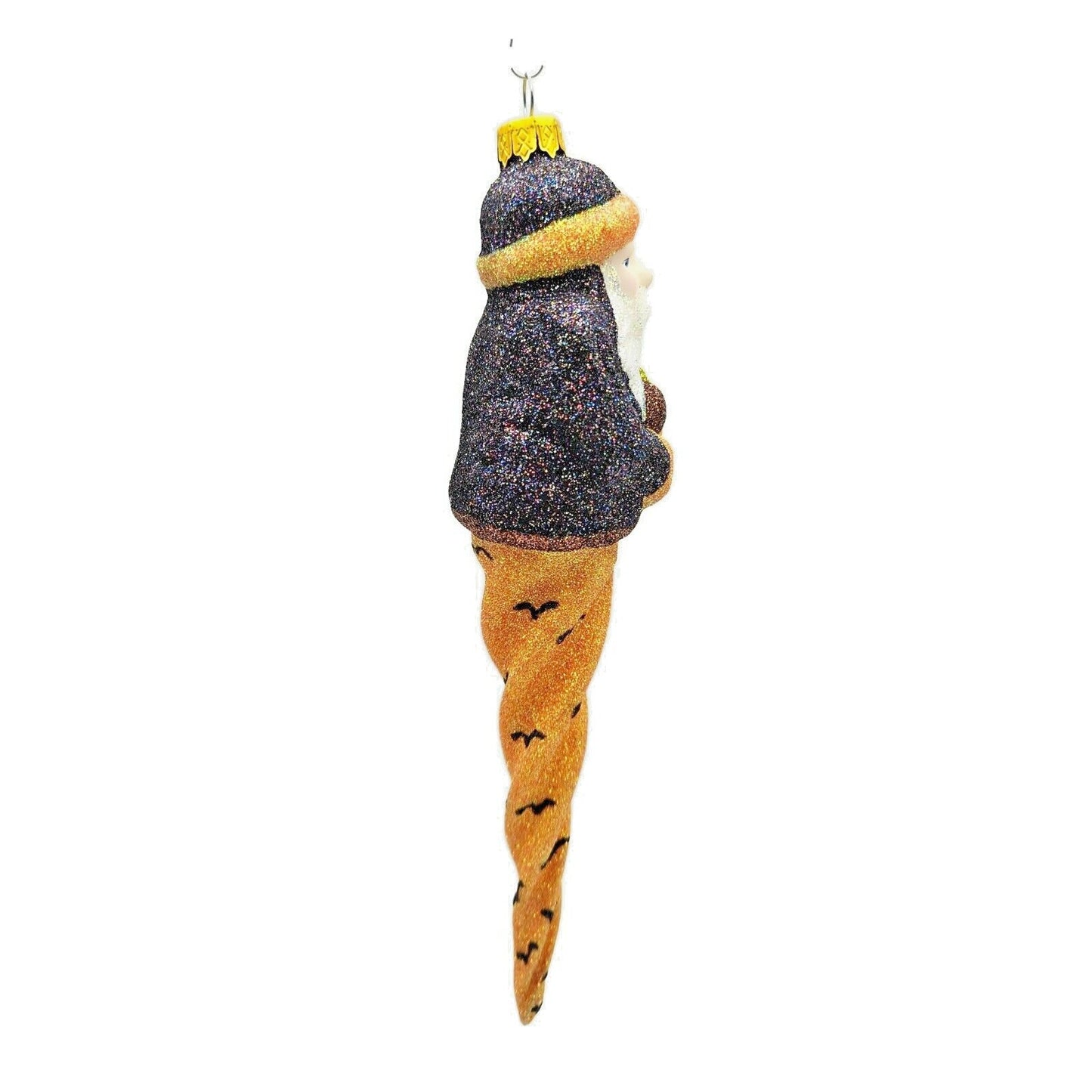 Larry Fraga Halloween Santa Claus Bat Glittered Glass Christmas Tree Ornament