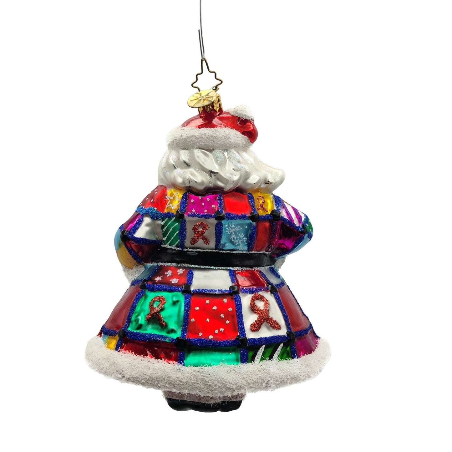 Christopher Radko Quilt N Claus Aids Charity Red Christmas Tree Ornament 1014098