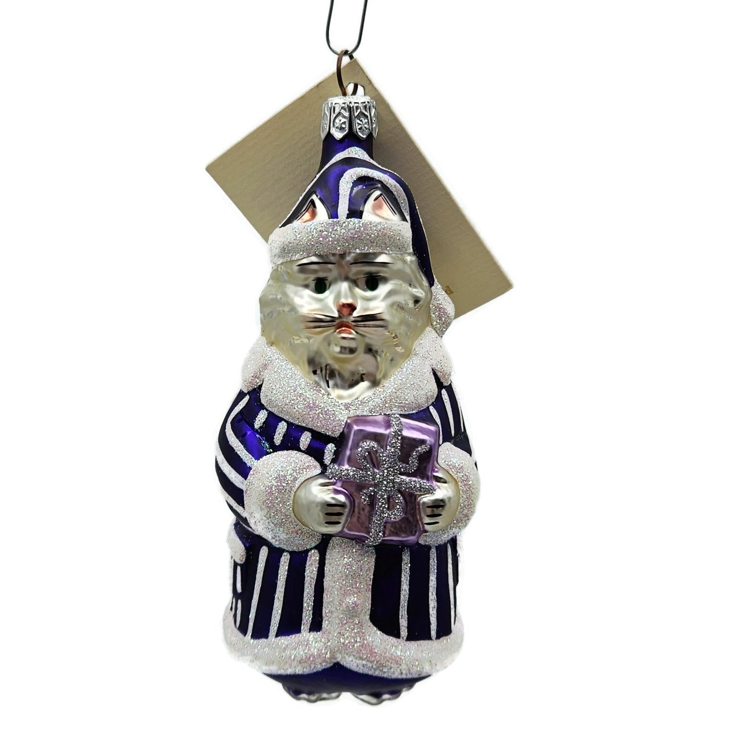 Patricia Breen Kitty Claus Purple Stripes White Christmas Holiday Tree Ornament