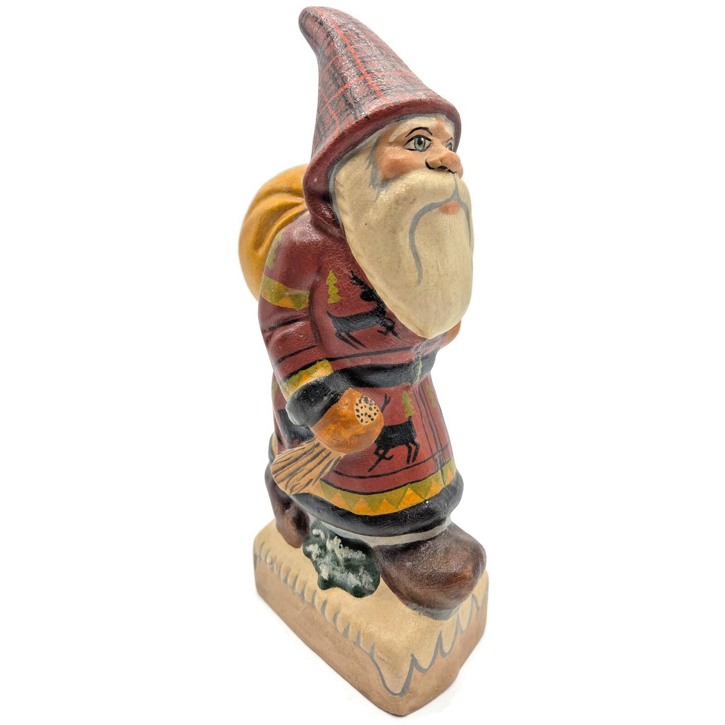 Vaillancourt Father Christmas with Wildlife Coat Chalkware Christmas Figurine
