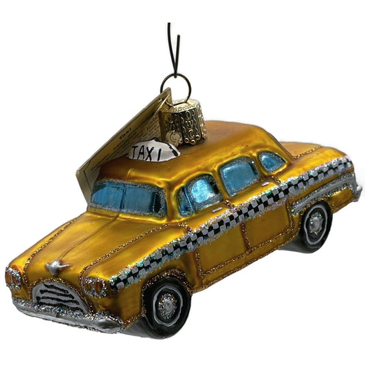 NYC Taxi Ornament Yellow Gold Glittered OWC Old World Christmas Tree Decor