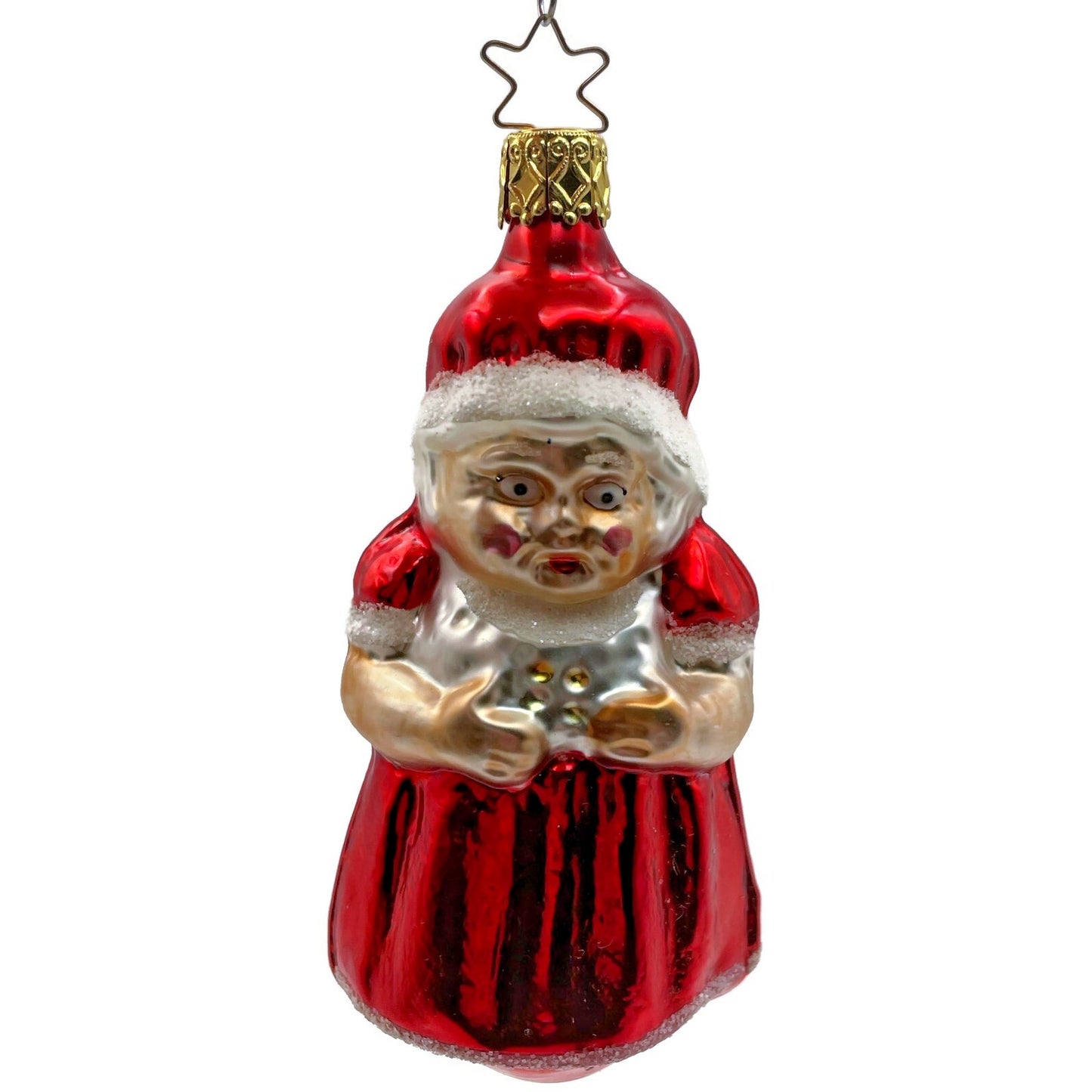Mrs Claus Red Dress Star Top Inge Glass Ornament German Christmas Tree Decor