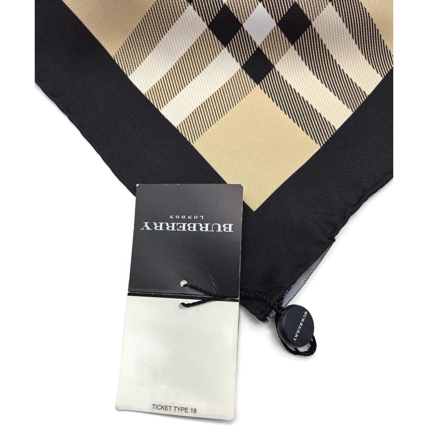 Burberry London Scarf Classic Check Square Camel Beige New 100% Silk 34 X 34