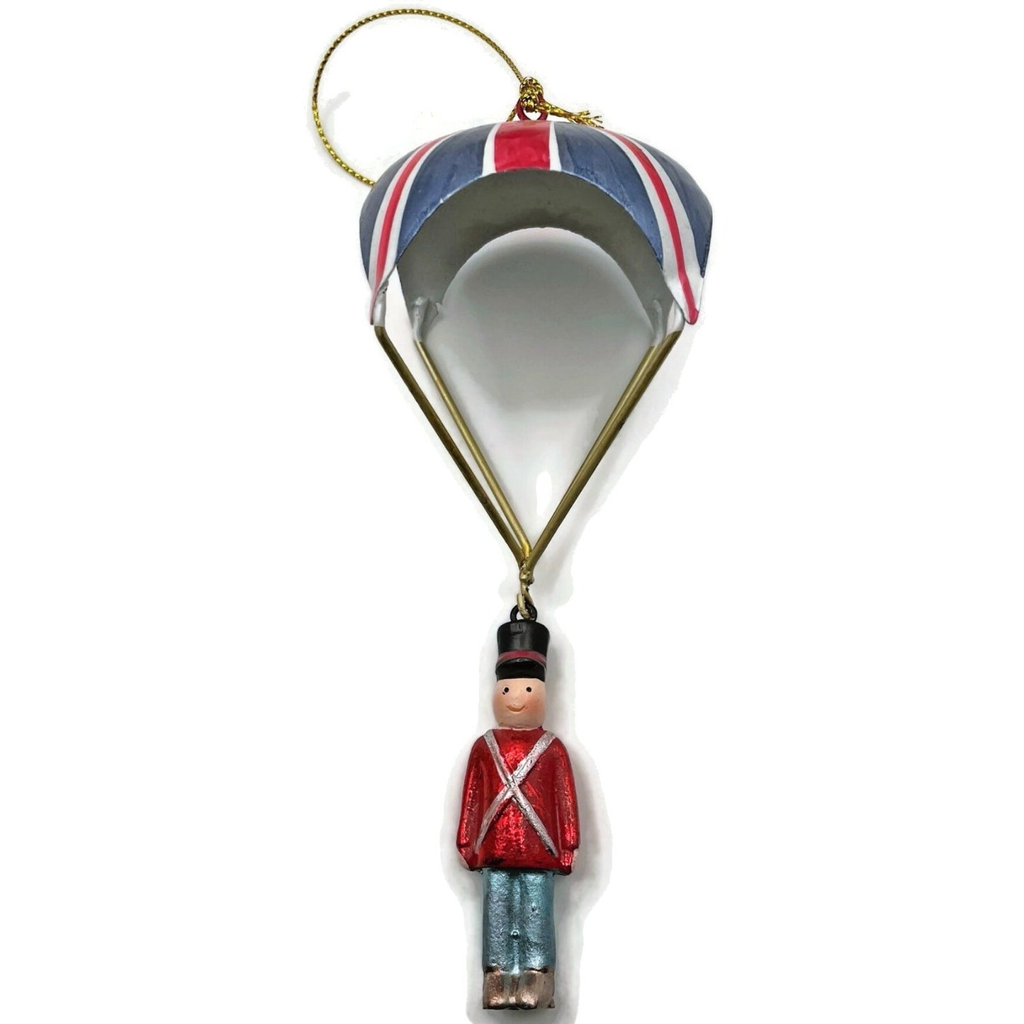 Metal Tin British Royal Guard Union Jack Parachutes Patriotic Christmas Ornament