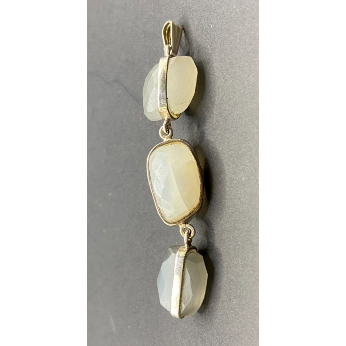 White Moonstone Dangle Pendant Faceted Gemstone Crystal Bezel Sterling Silver