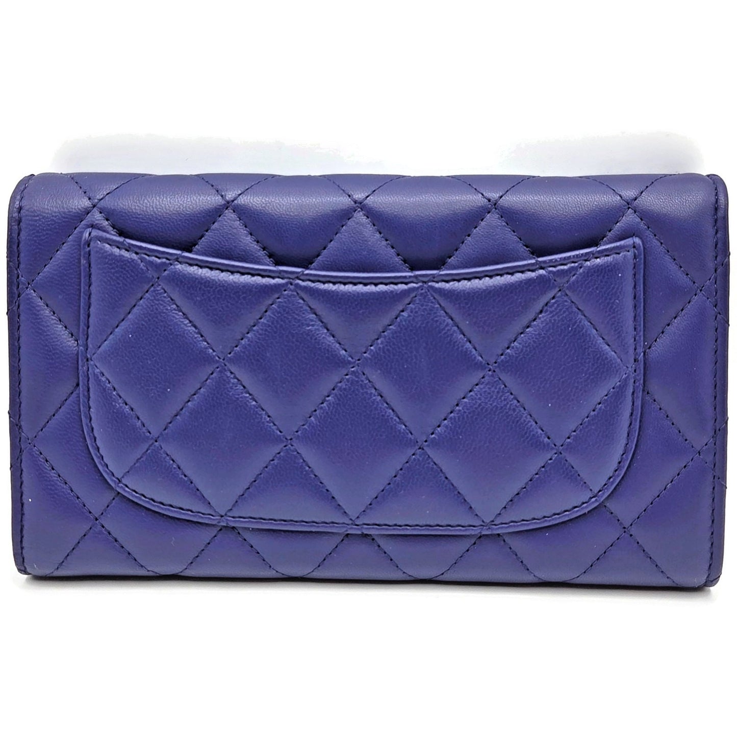 Chanel Quilted Large Flap Wallet Purple Soft Leather CC Logo Classic Rare Silver