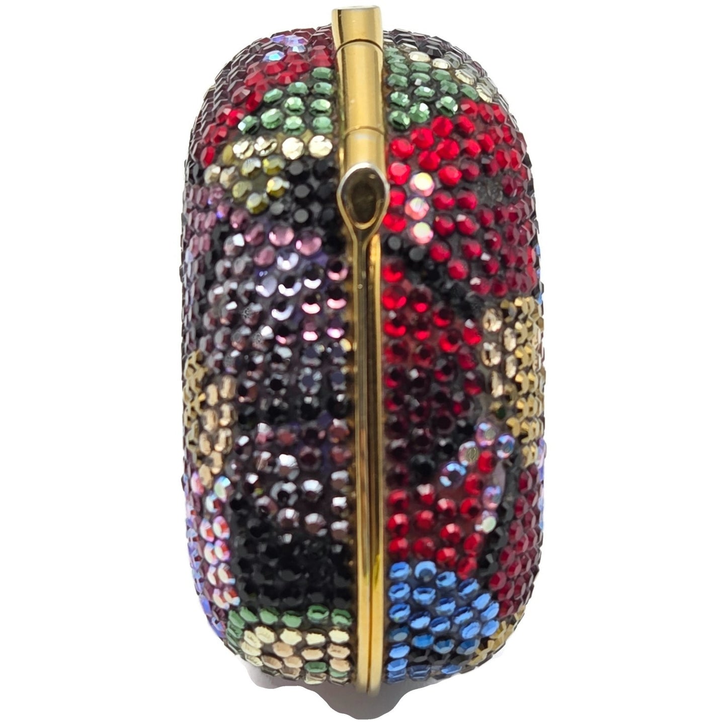 Judith Leiber Heart Crystal Pill Box Multicolor Pave Gold Tone Signed 2 inches