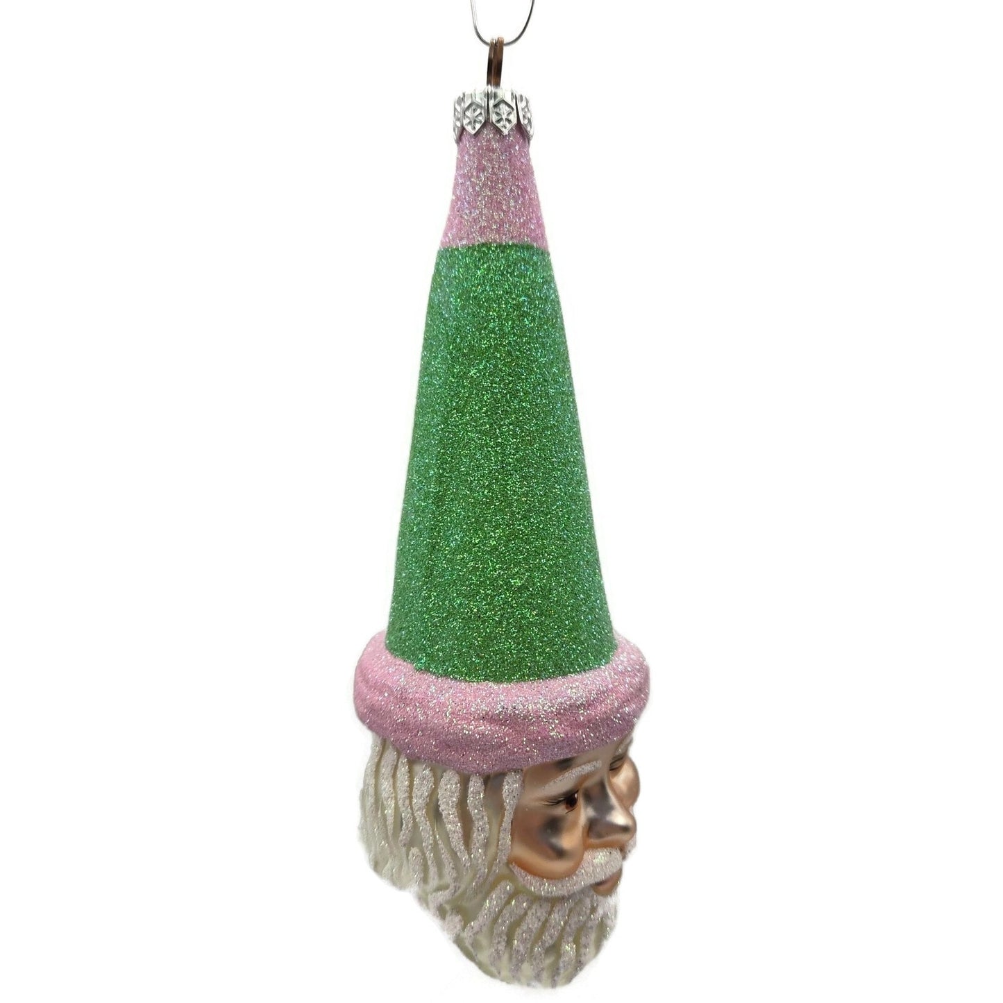 Patricia Breen Wink of His Eye Pink Green Santa Claus Head Christmas Ornament