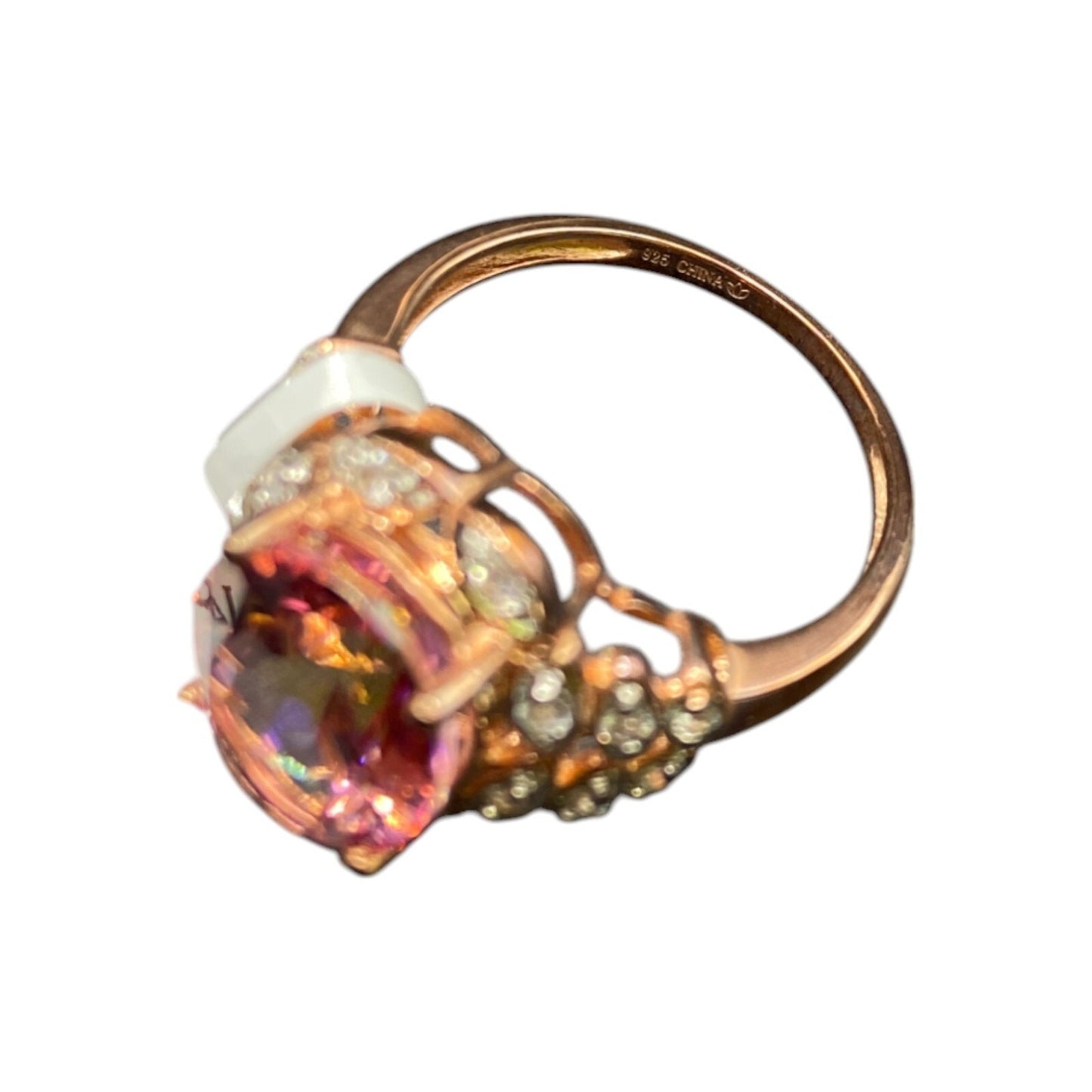925 Sterling Silver Ring Rose Gold Plated Twilight Fire Topaz Stone Size 8