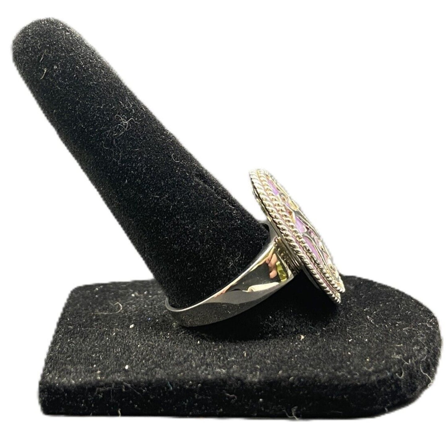 Filigree Ring Purple Amethyst Crystal Gemstone Oval 925 Sterling Silver Size 8