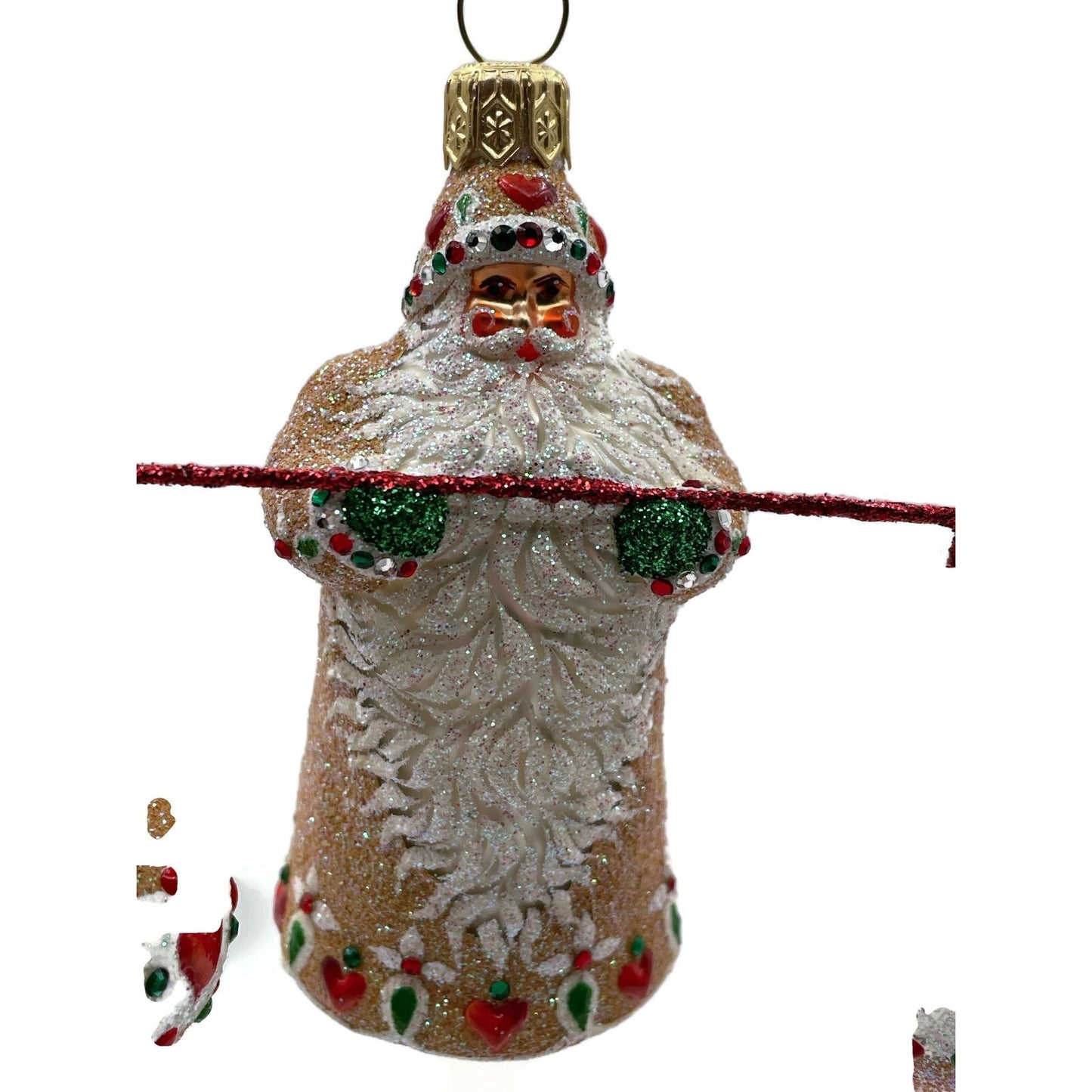 Patricia Breen Balance Gingerbread Green Glitter Mitten Heart Christmas Ornament