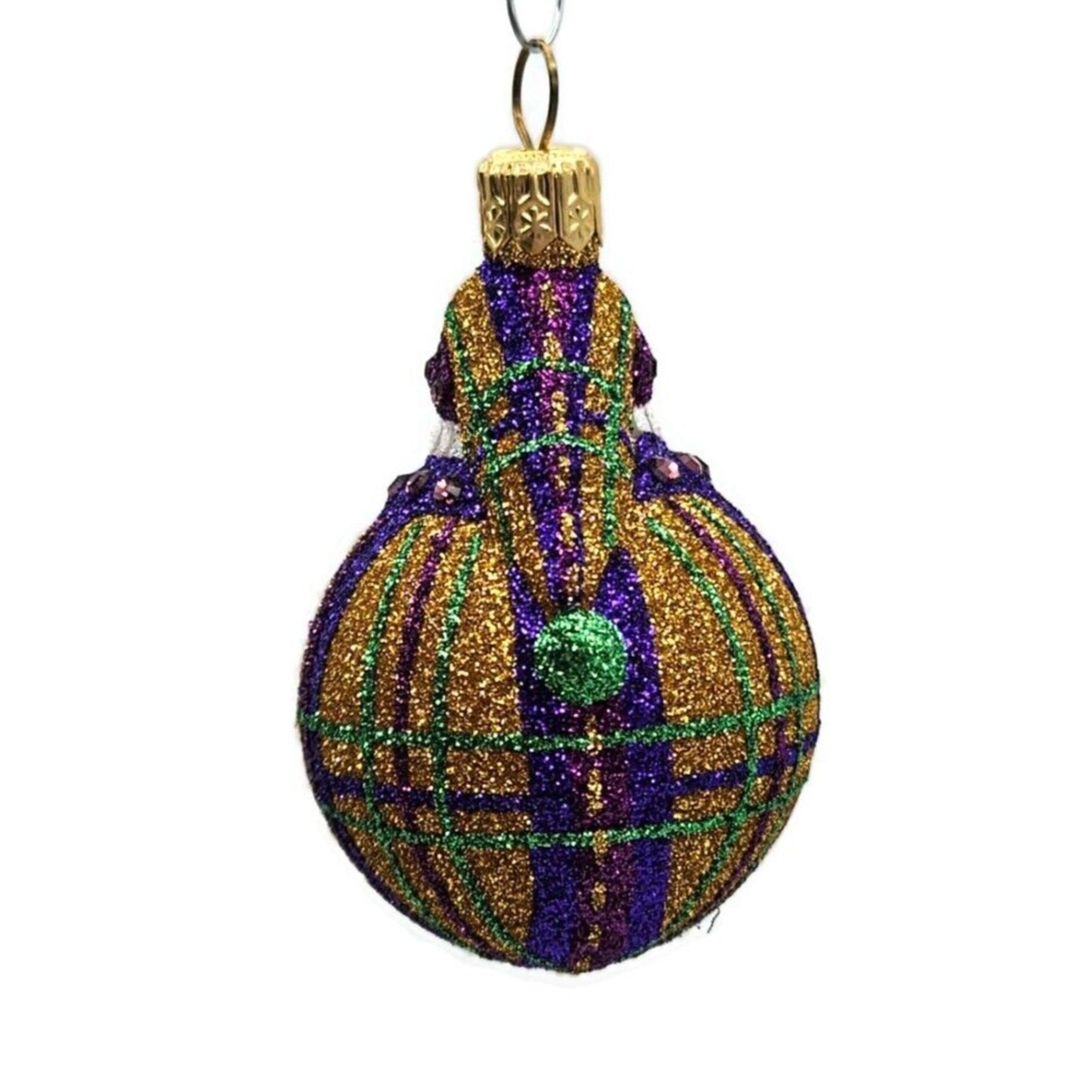 Patricia Breen Miniature Santa du Monde Plaid Purple Gold Christmas Ornament