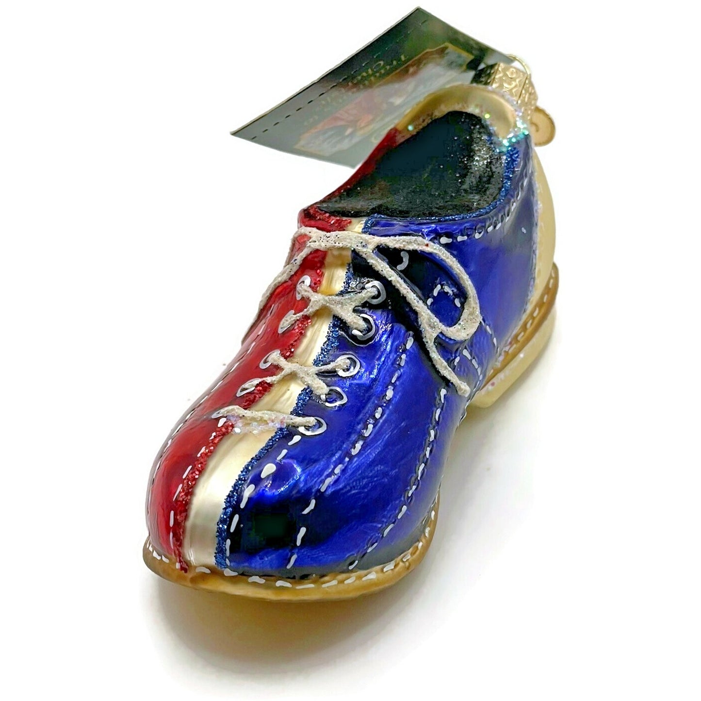 OWC Bowling Shoes Red Blue Gold Lace Up Ornament Old World Christmas Tree Decor