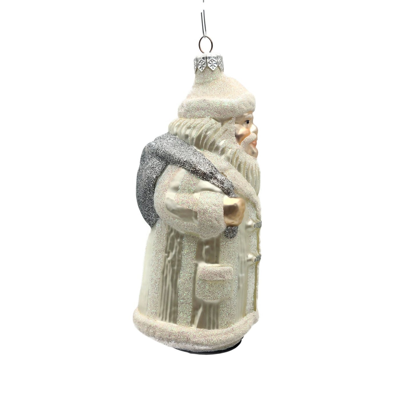 Patricia Breen Striped Santa Pearl Silver Bag Glittered Hat Christmas Ornament