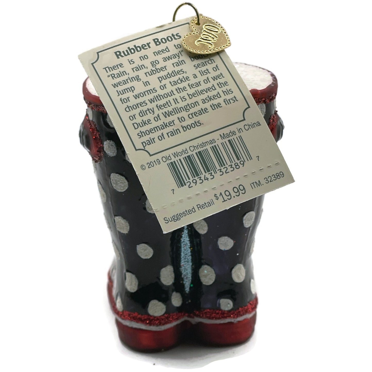 Rubber Boots Ornament Black Polka Dots OWC Old World Christmas Tree Decoration